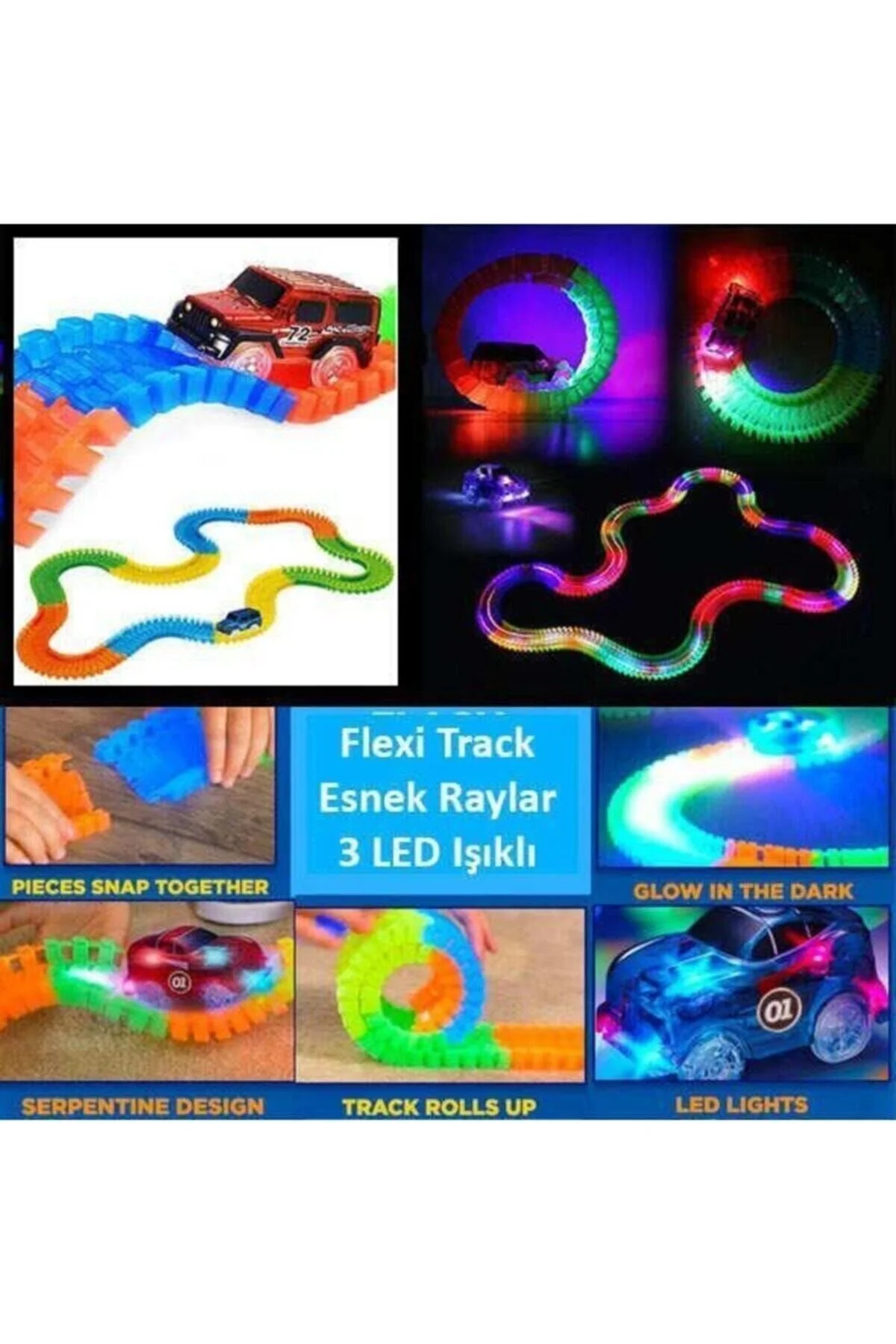 لگو و اسباب بازی های ساخت محور LIGHTED ROAD MAGIC TRACKS PLAY SET 384 PIECES ست پیست ماشین مجموعه از ترکیه PeriYedi