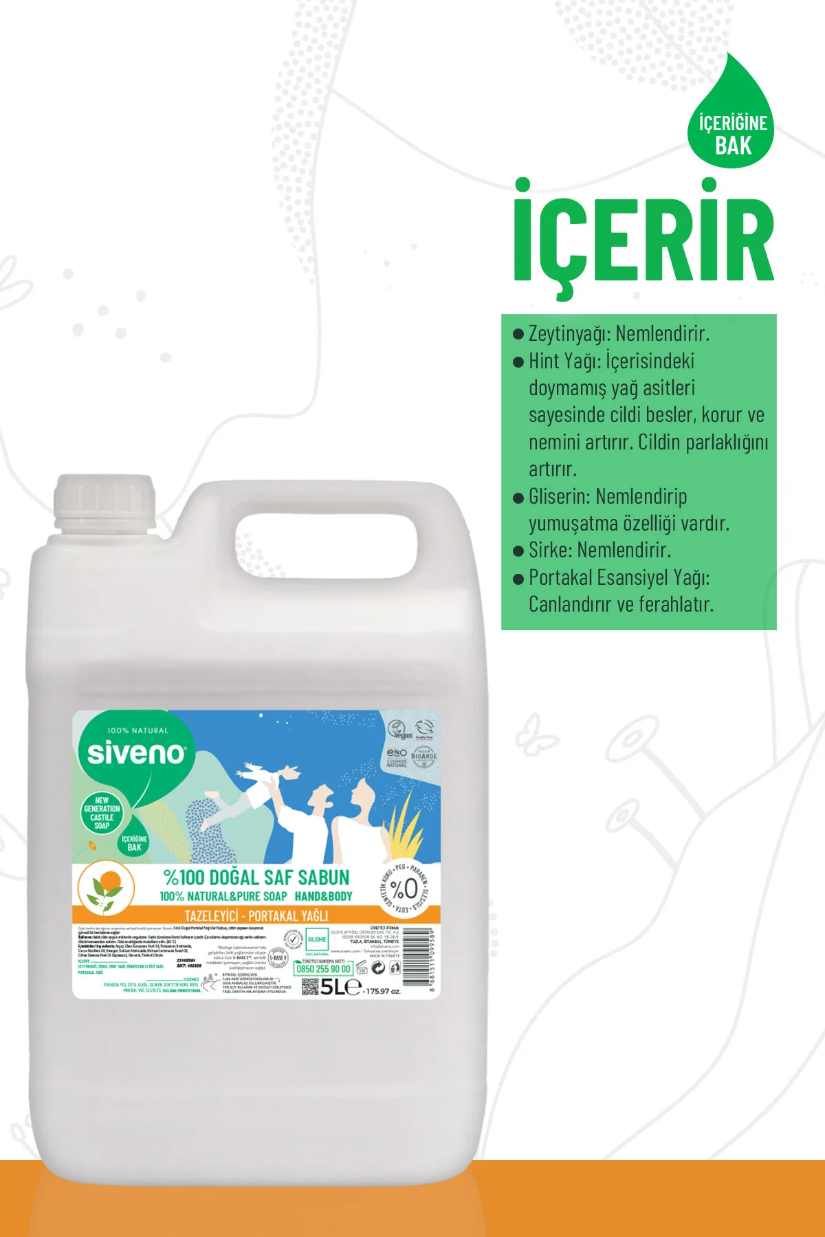 Siveno مایع شوینده مواد طبیعی 100% روغن پرتقالی با خصوصیت مرطوب کننده و گیاهی 5000 میلی لیتر