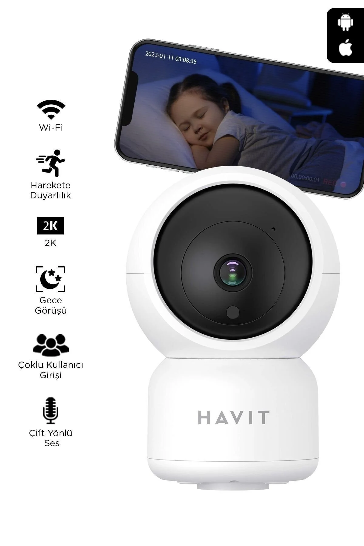 دوربین هوشمند IPC30 SMART 360 ° 2K NIGHT VISION IP تضمین شده خانه بی سیم WIFI Havit