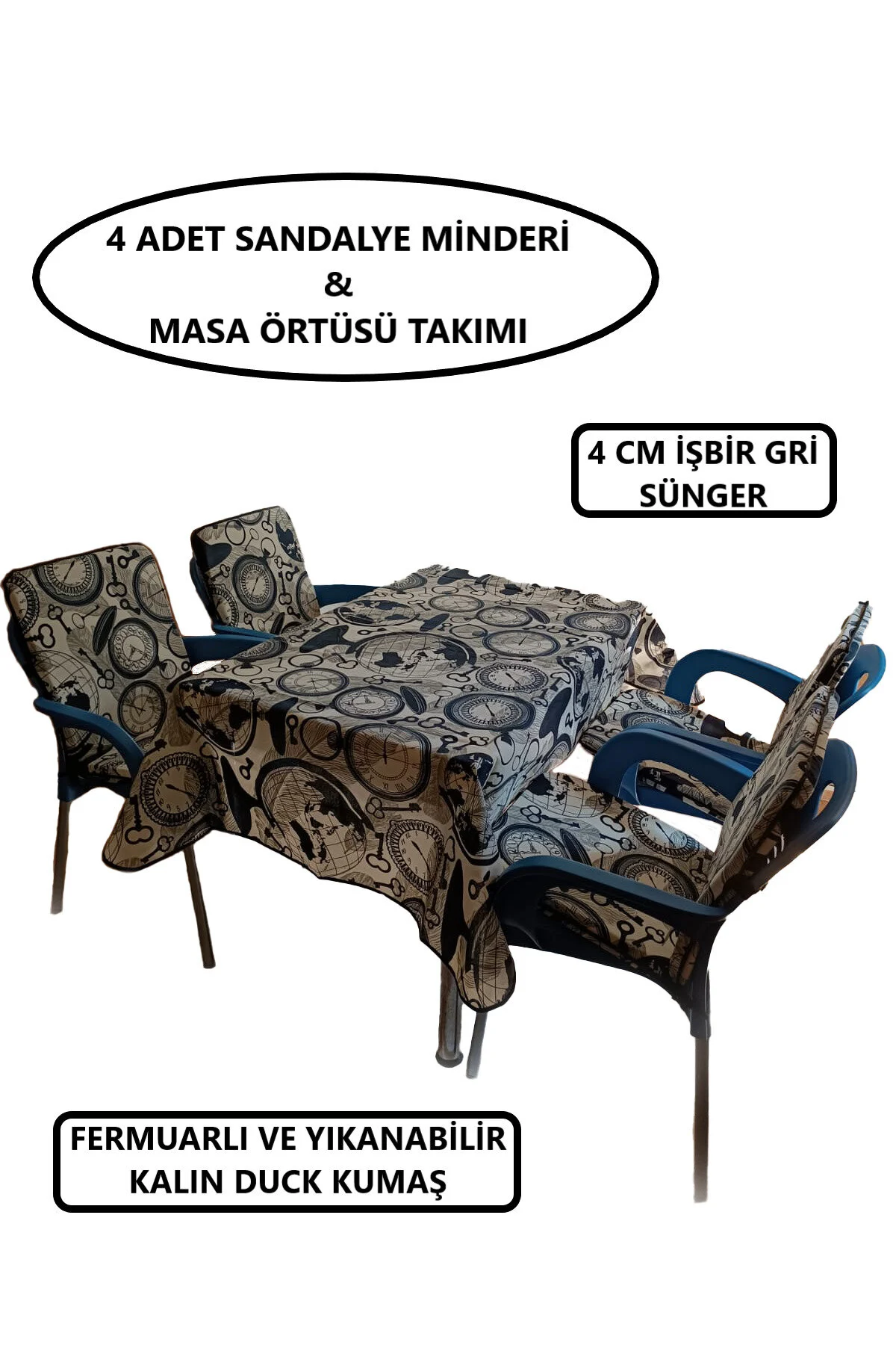 کوسن صندلی 4 قطعه میز CCTRO 120X180 سانتی متر لاستیک زیپ دار اسفنجی قابل شستشو Mor Minder