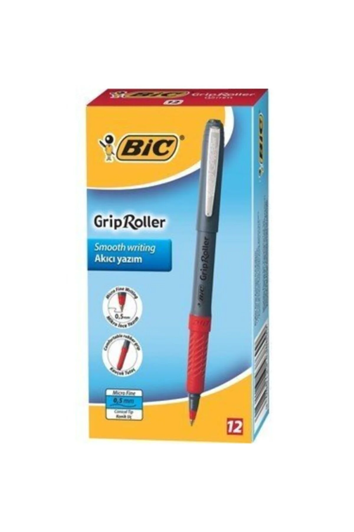 خودکار ژله ای خاکستری مردانه و زنانه GRIP 0.5 EYE PEN قرمز جعبه دوازدهم بیک Bic