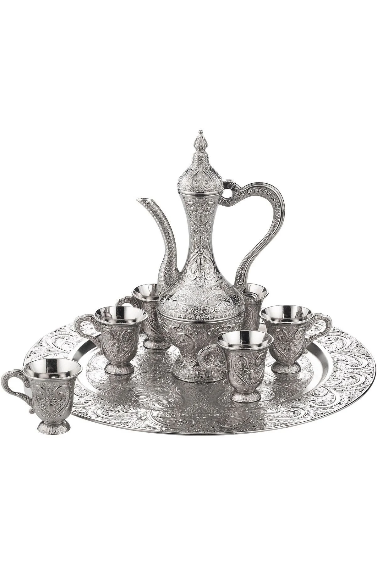 لیوان 6 PERSON 8 قطعه سینی نقره ای رنگ PAYITAHT ZEMZEM مجموعه Sena