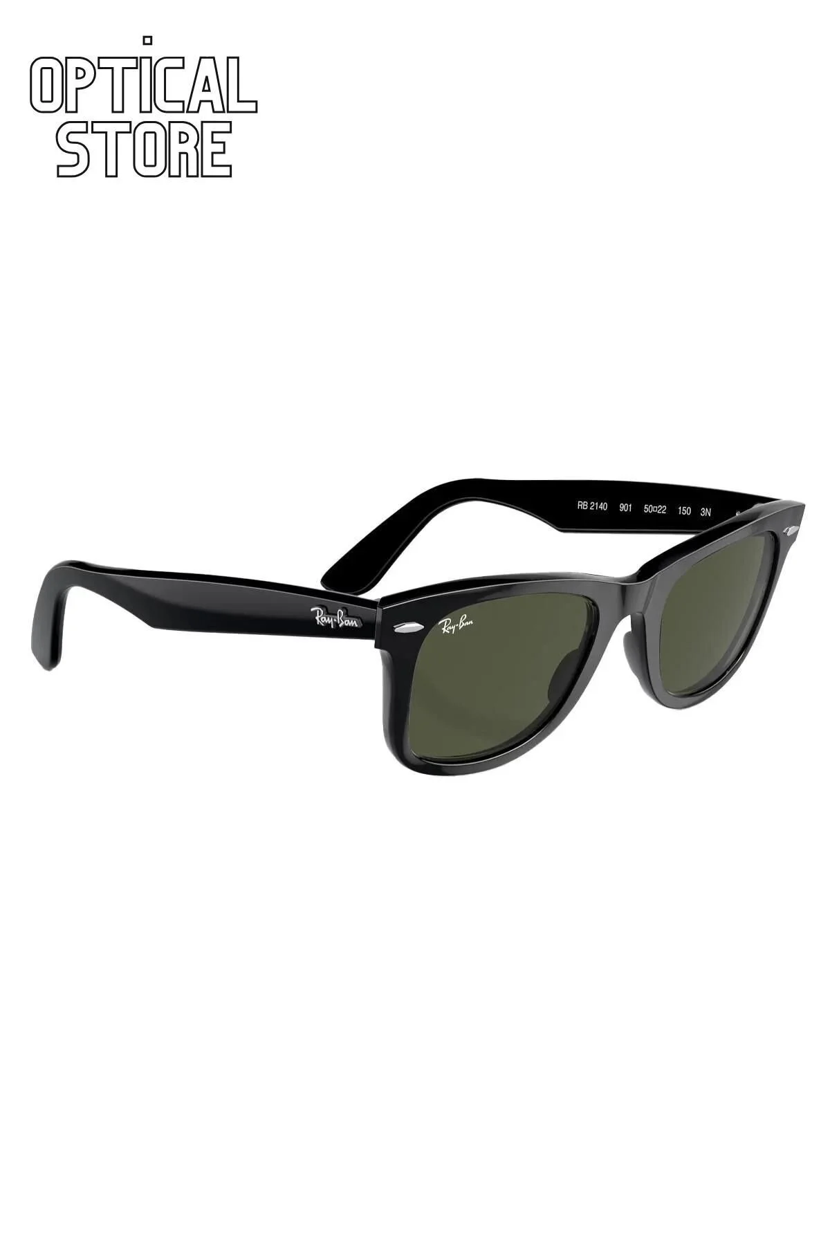 عینک آفتابی UNISEX RB 2140 901 50 22 WAYFARER BLACK ACETATE FRAME GREEN GLASS ری بن اورجینال Ray-Ban