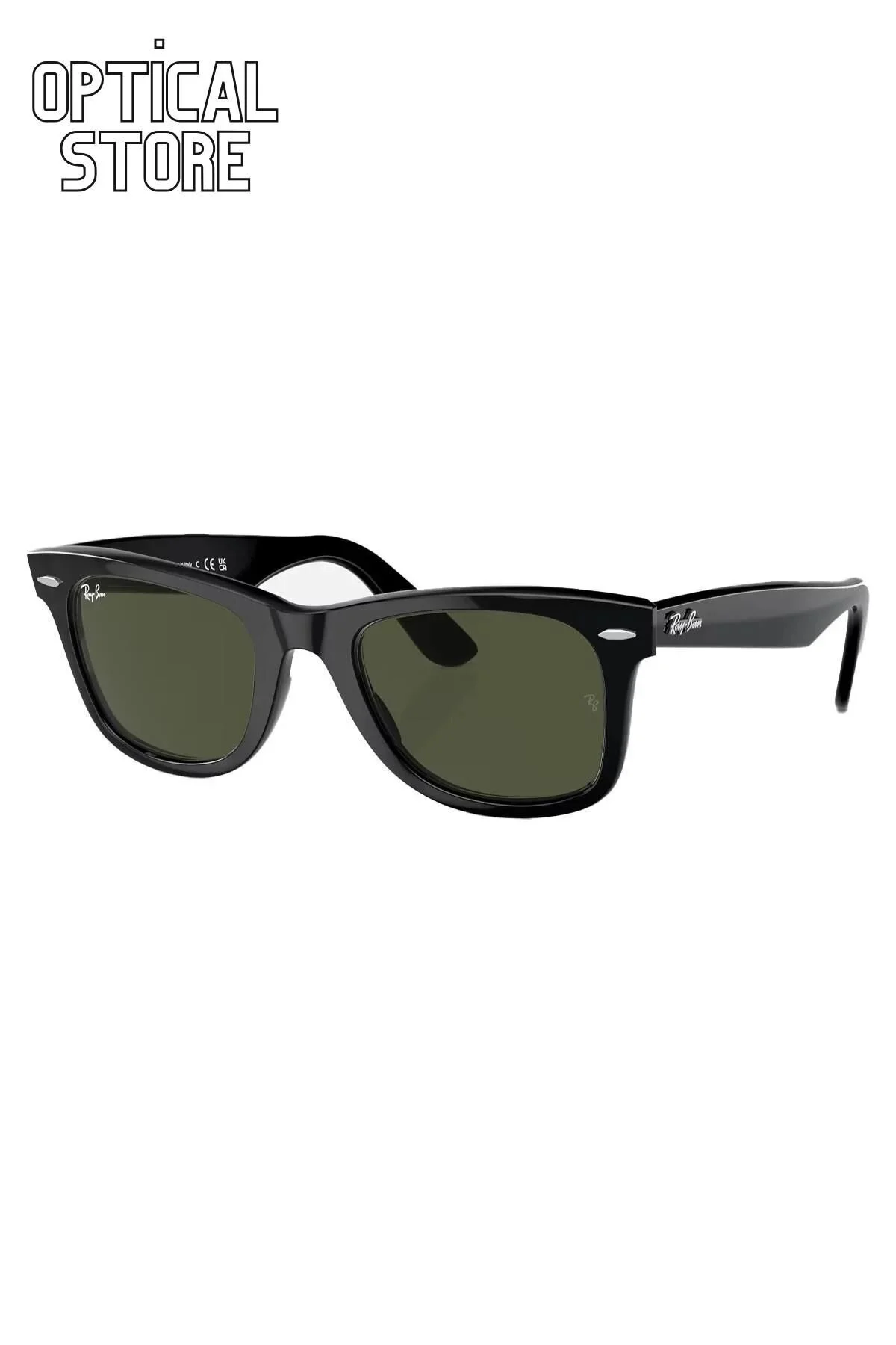 عینک آفتابی UNISEX RB 2140 901 50 22 WAYFARER BLACK ACETATE FRAME GREEN GLASS ری بن اورجینال Ray-Ban