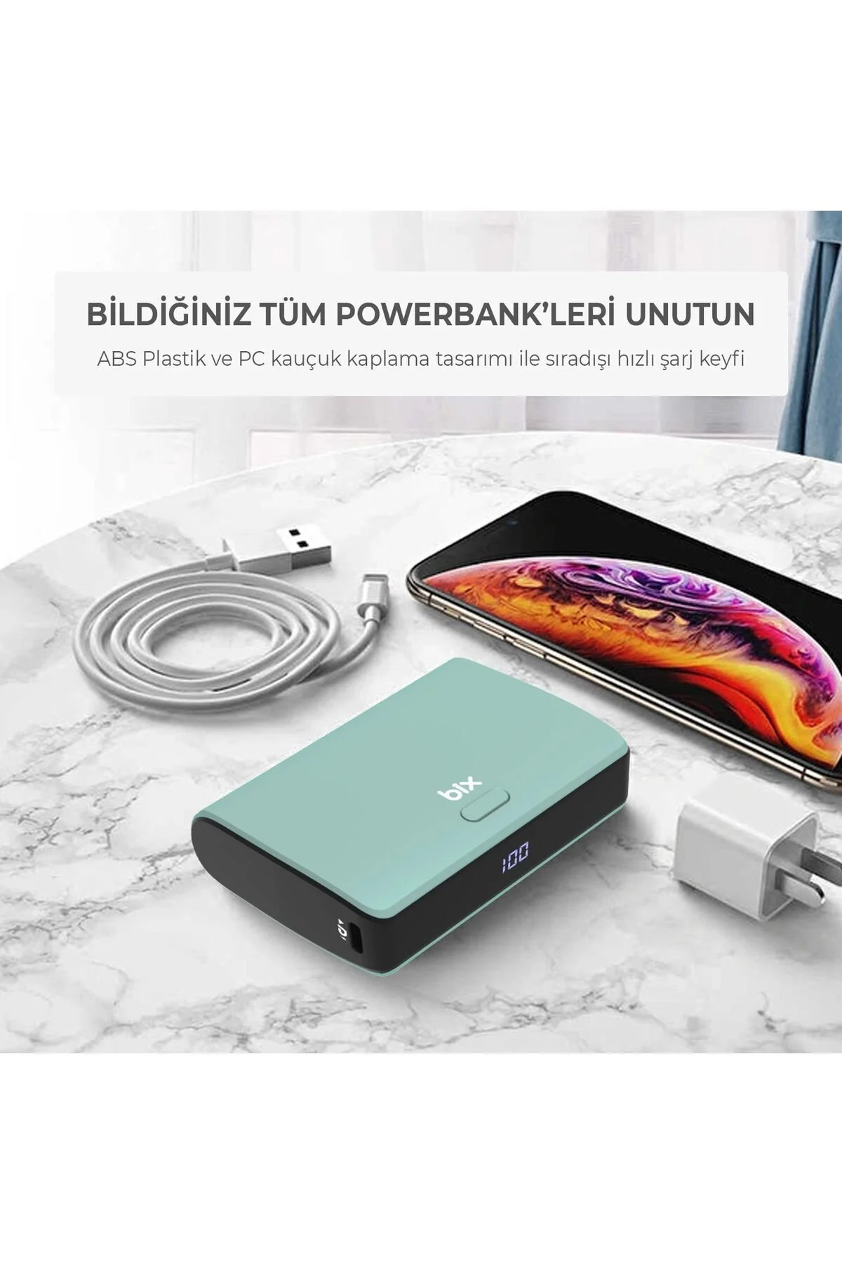 پاوربانک کوچک PB106 10000MAH PD20W نوع C USB دو خروجی با نشانگر LED سبز اورجینال Bix