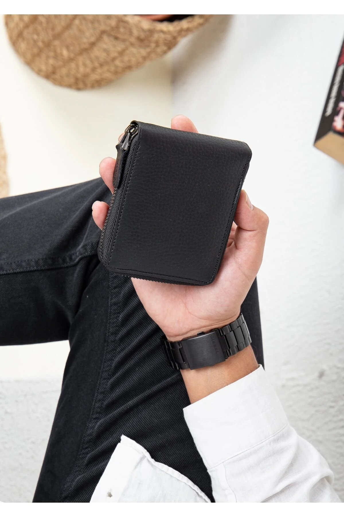 کیف پول کارت‌دار چرمی مشکی Evo با زیپ Niki Leather