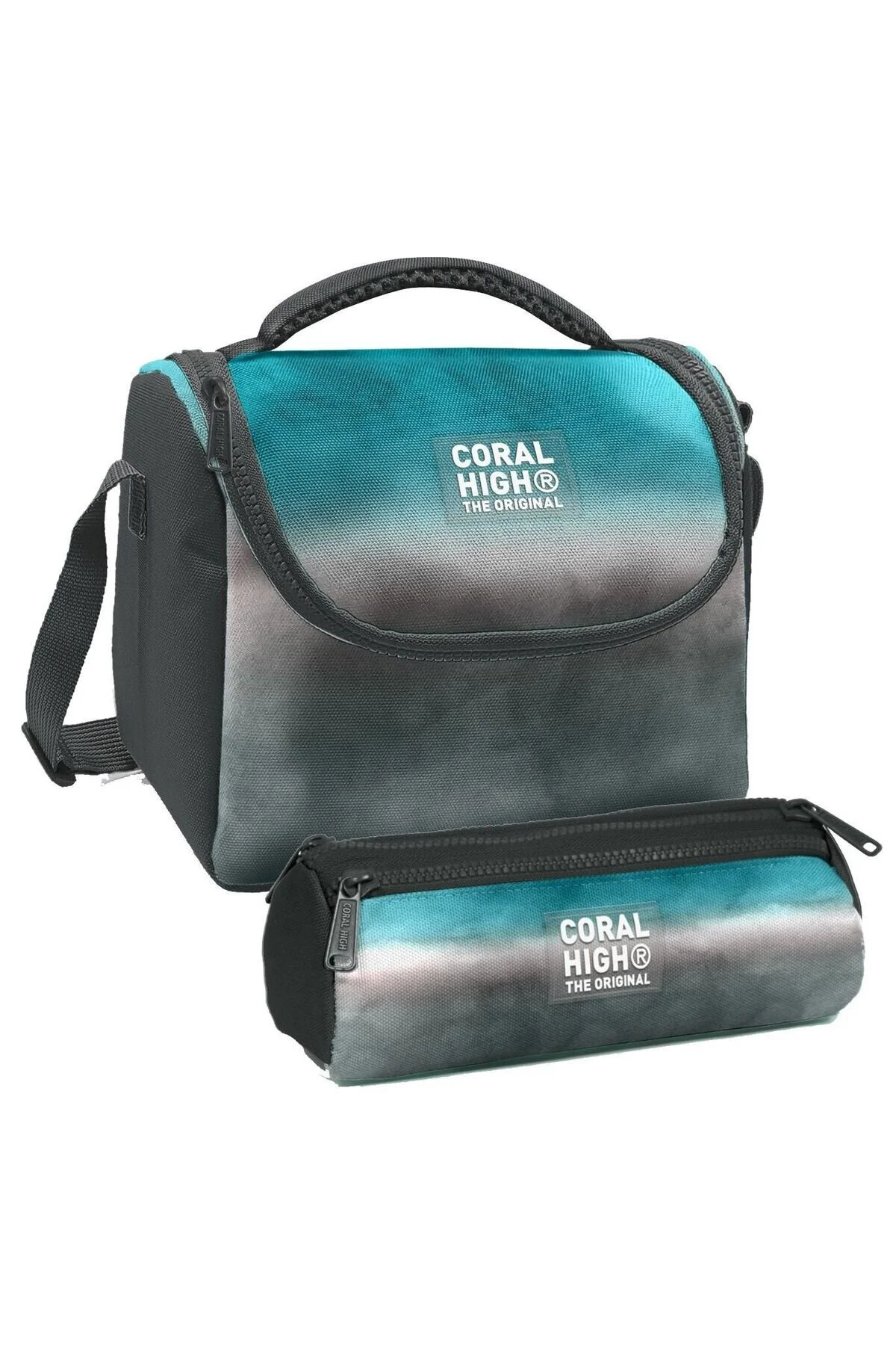 کیف ناهار ست ناهارخوری و جا مدادی پسرانه با طرح باتیک خاکستری فیروزه ای عایق حرارتی Coral High