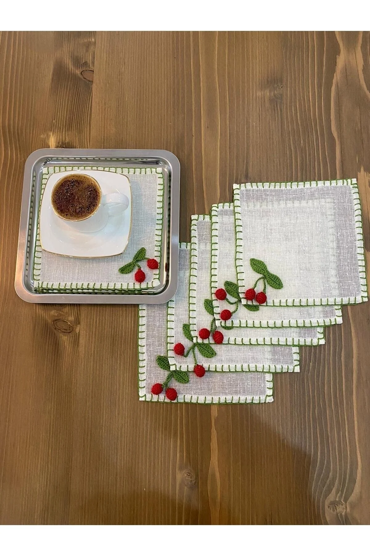 رانر و زیر بشقابی ارائه قهوه پوشش دستمال سفره 6 HALATÇI HOME