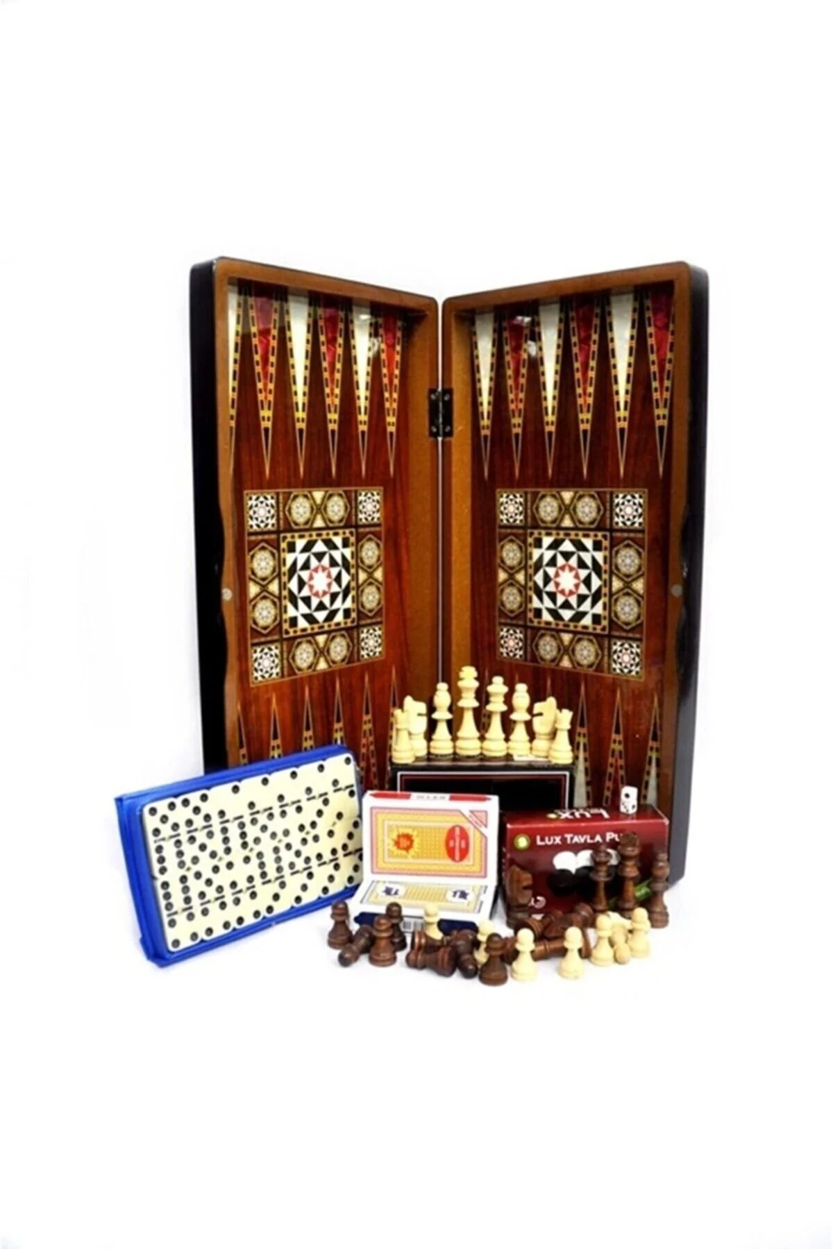 شطرنج چکرز چوبی تخته نرد دومینو و مجموعه بازی 5 در یک megame
