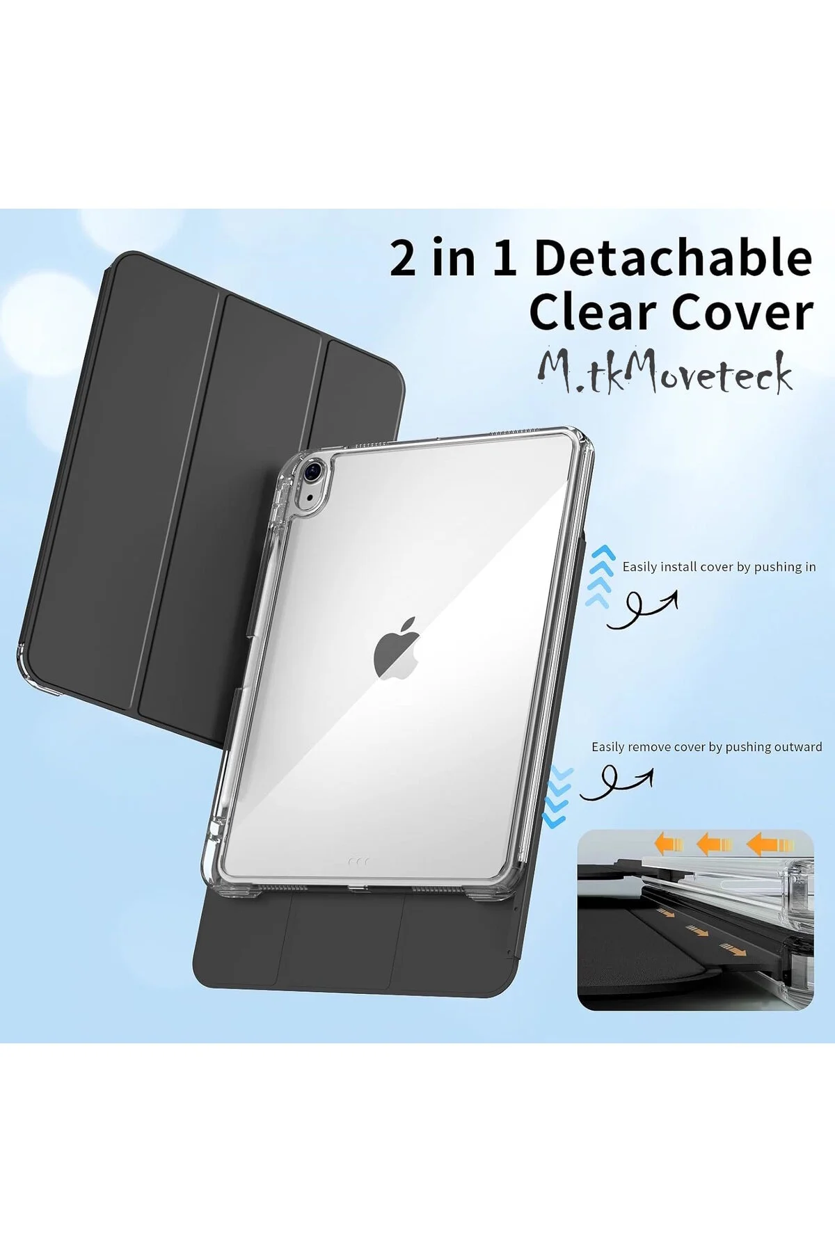 کاور تبلت IPAD AIR 4 5 6 نسل 11 M2 M3 محفظه شارژ قلم مغناطیسی حالت خواب هوشمند شفاف m.tk moveteck