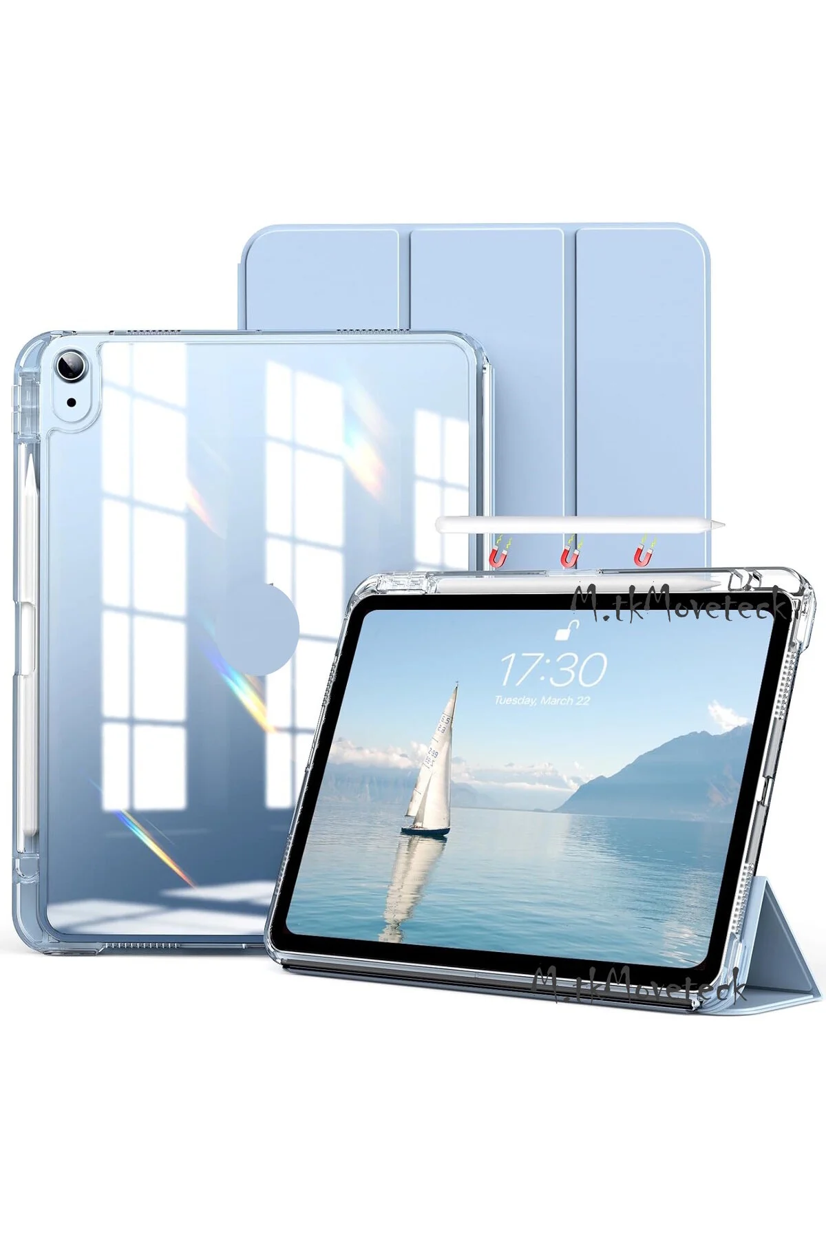 کاور تبلت AIR 4 5 6 GENERATION 11 M3 CASE قلم مغناطیسی شفاف با محفظه شارژ و حالت خواب هوشمند m.tk moveteck