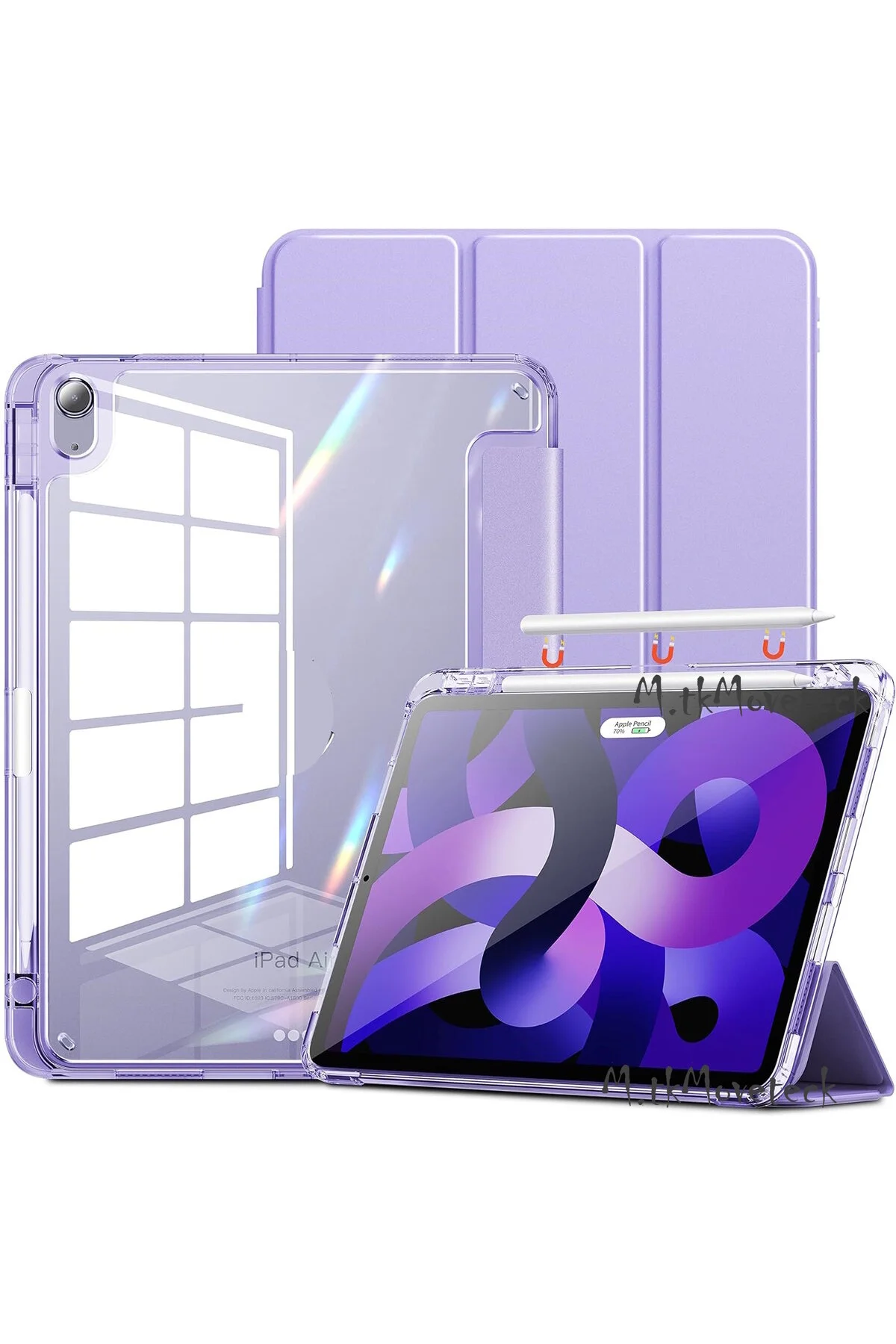 کاور تبلت IPAD AIR 4 5 6 نسل 11 M2 M3 محفظه شارژ قلم مغناطیسی حالت خواب هوشمند شفاف m.tk moveteck