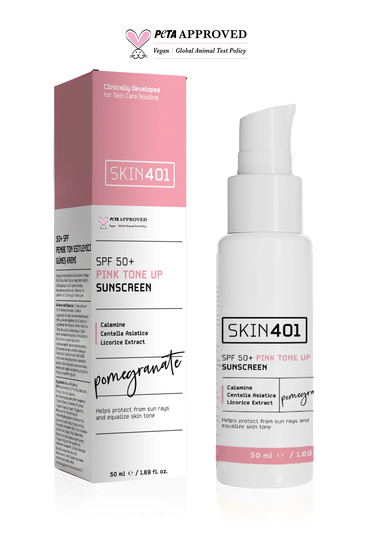 کرم ضد آفتاب صورت SPF50 با رنگ صورتی حجم 50 میلی لیتر Skin401