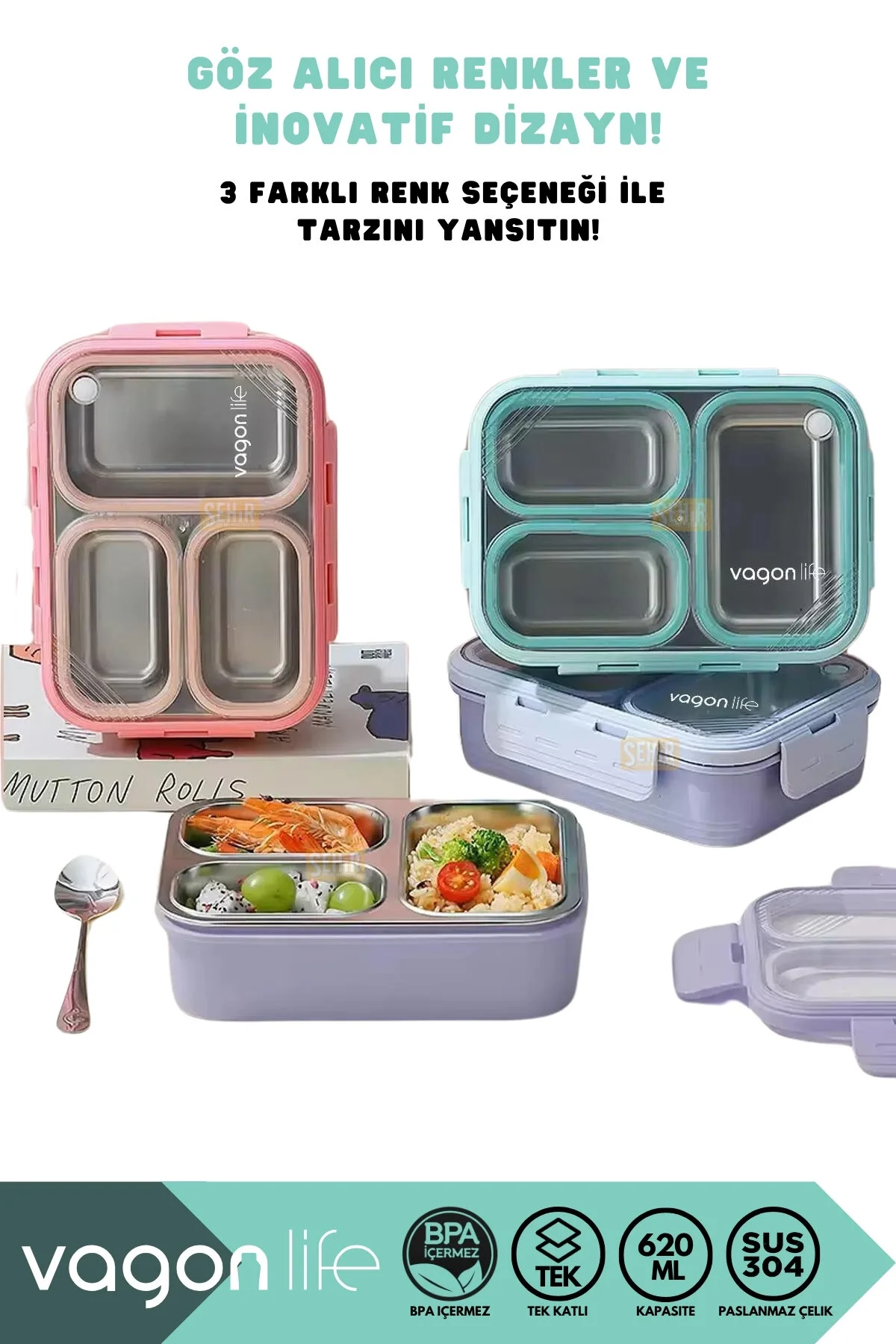 ست ظروف کمپینگ بنفش Bento 620ml Lunchbox مجموعه جدید مجرد Forea Vagonlife