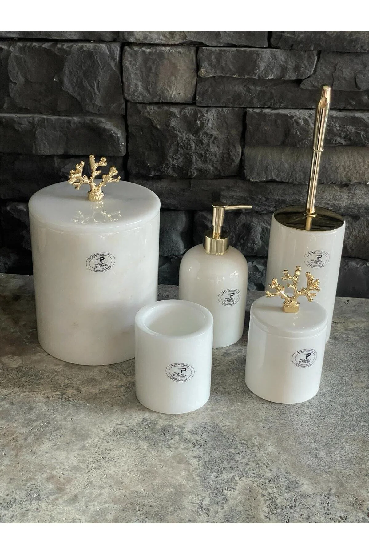 ست حمام سفید سرویس بهداشتی لوازم جانبی طلای مرمر Mercan 5 مجموعه  Polen Stone