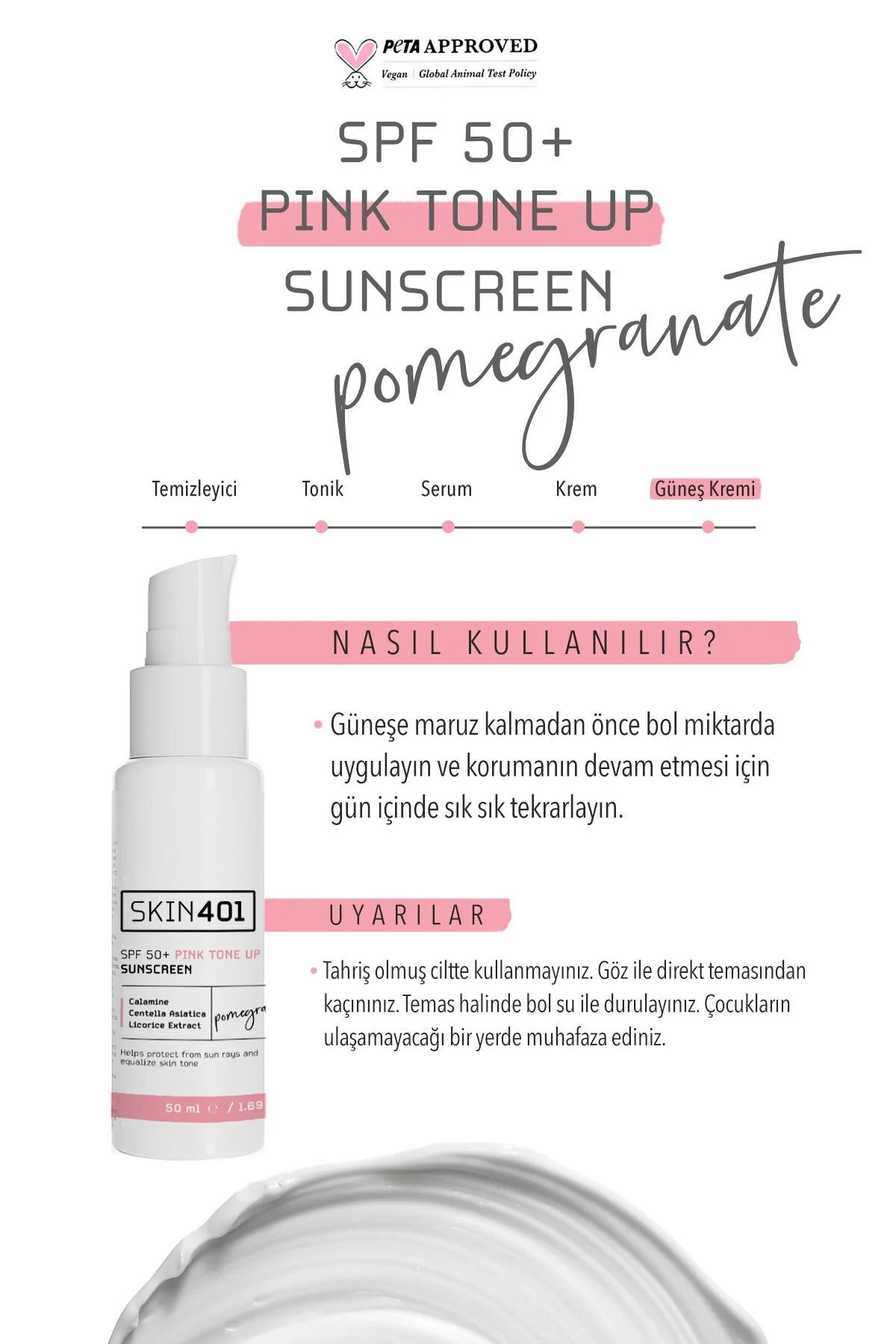 کرم ضد آفتاب صورت SPF50 با رنگ صورتی حجم 50 میلی لیتر Skin401