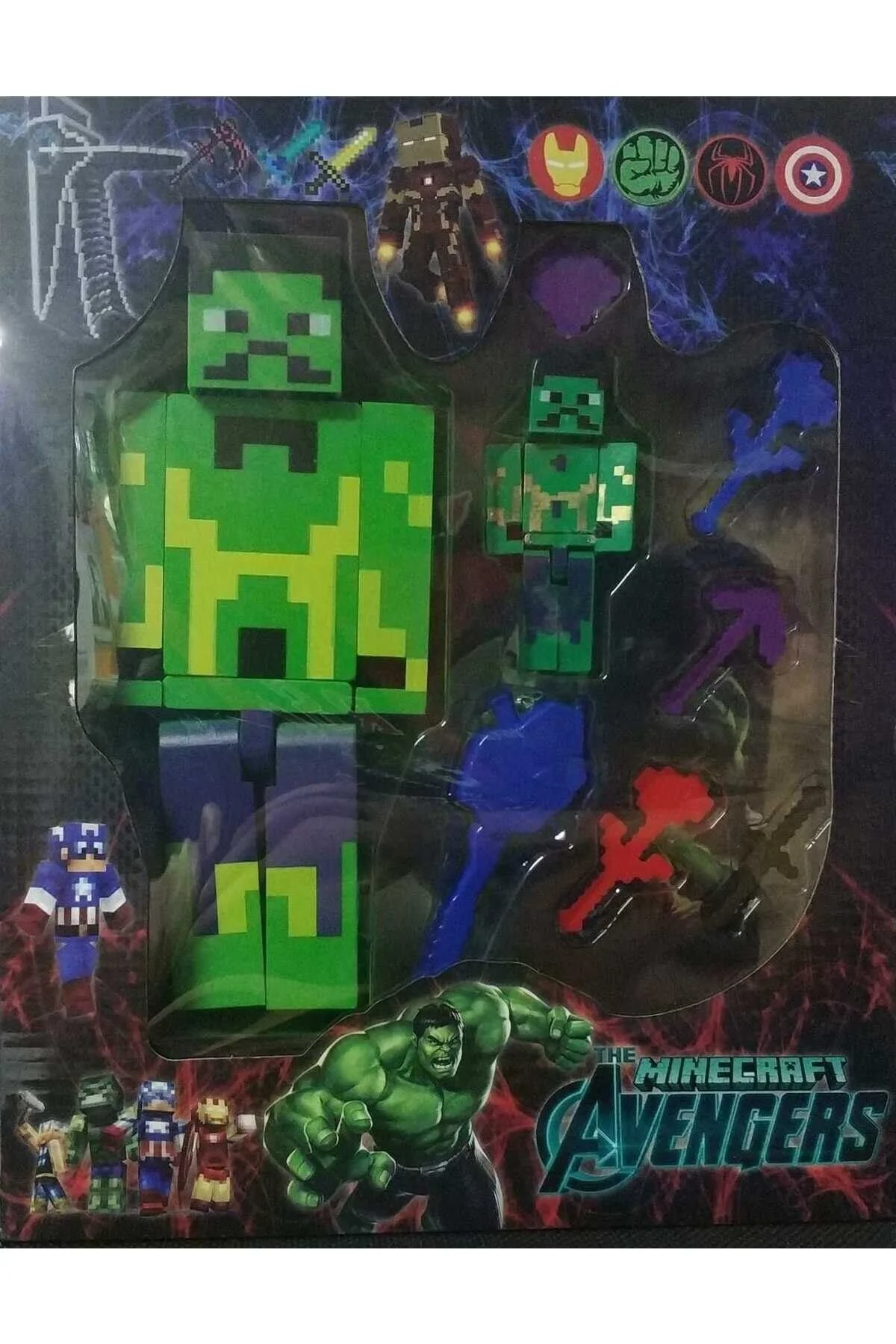 اسباب بازی های فیگور دیگر MINECRAFT SPIDERMAN GIANT SIZE TOTAL 8 PIECES 19CM AND SMALL FIGUR TOY Armass