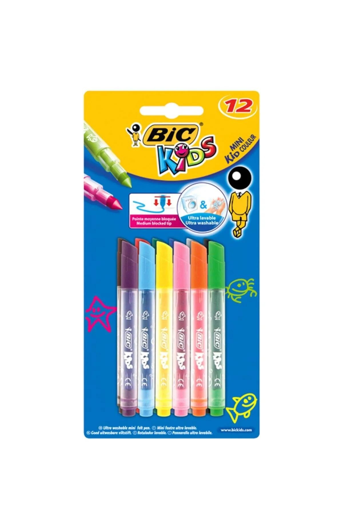 ماژیک نوک نمدی چند رنگ مردانه و زنانه FELE PEN MINI KIDS 12 بیک Bic