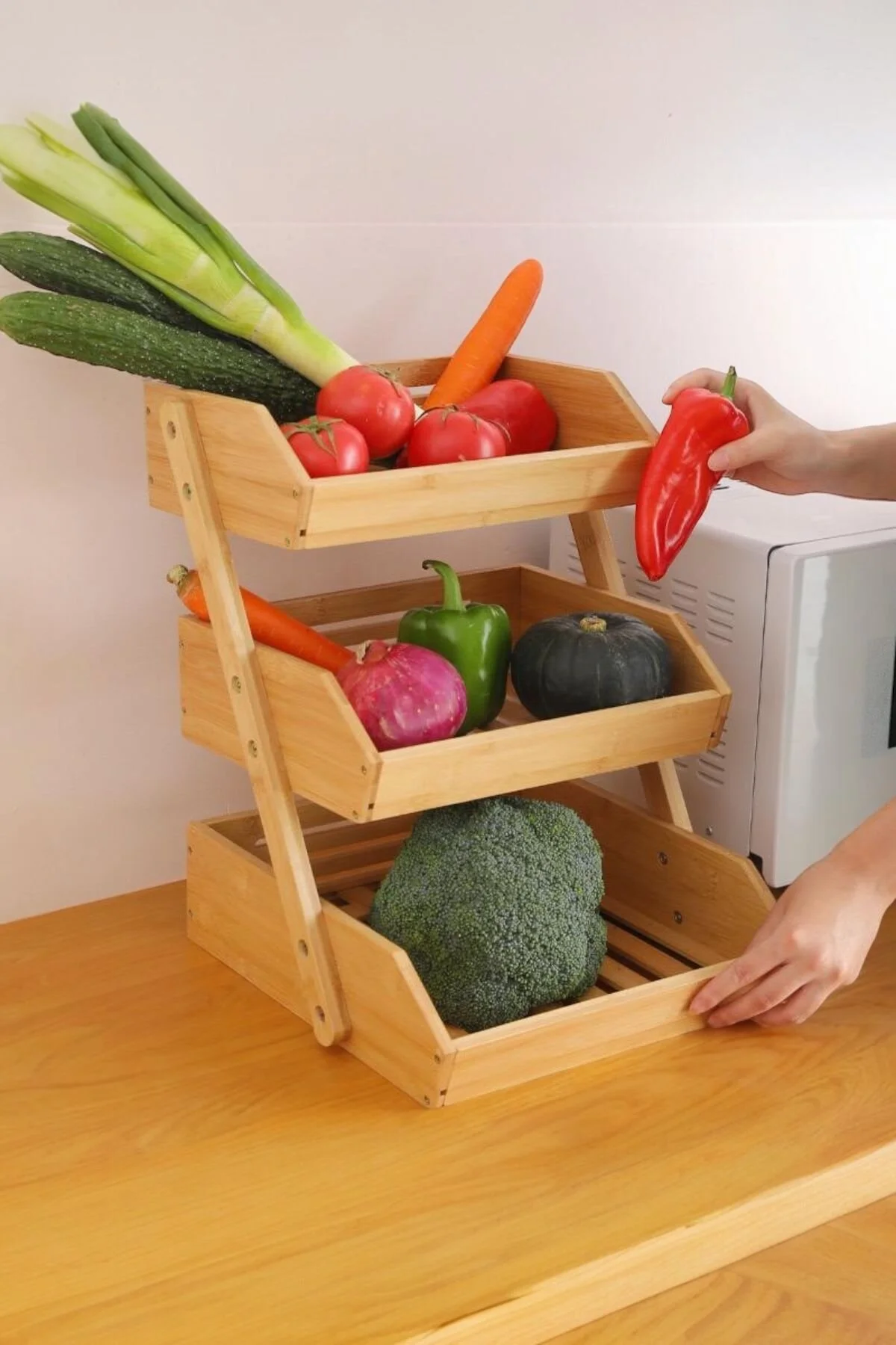 تقسیم‌کننده کمد 3 STOREY BAMBOO ORGANIZER با سبزیجات پیشخوان میوه نان چند منظوره تماس بگیرید Akkoyunlu home