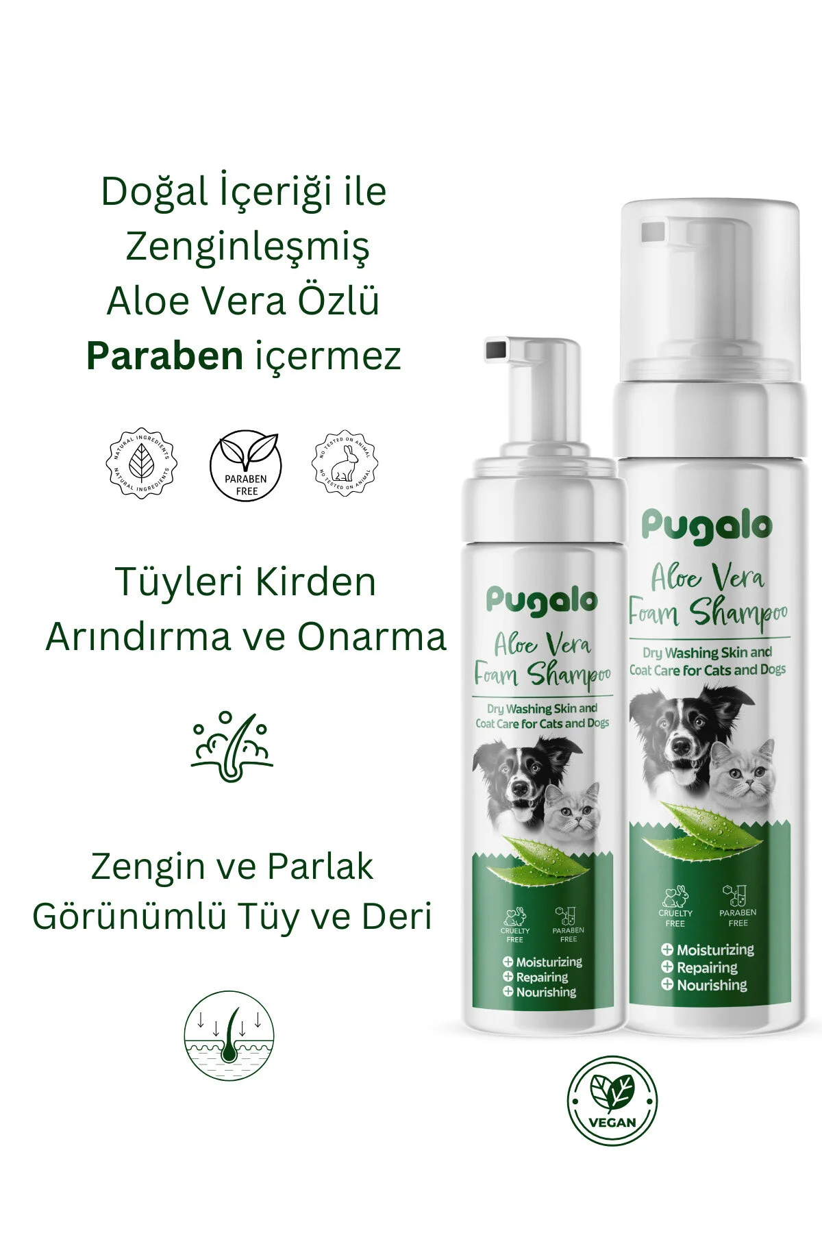 شامپو گربه شامپاتو فوم موهای ریخته شده ضد طبیعی آلوئه DRY FOAM 250 میل PUGALO