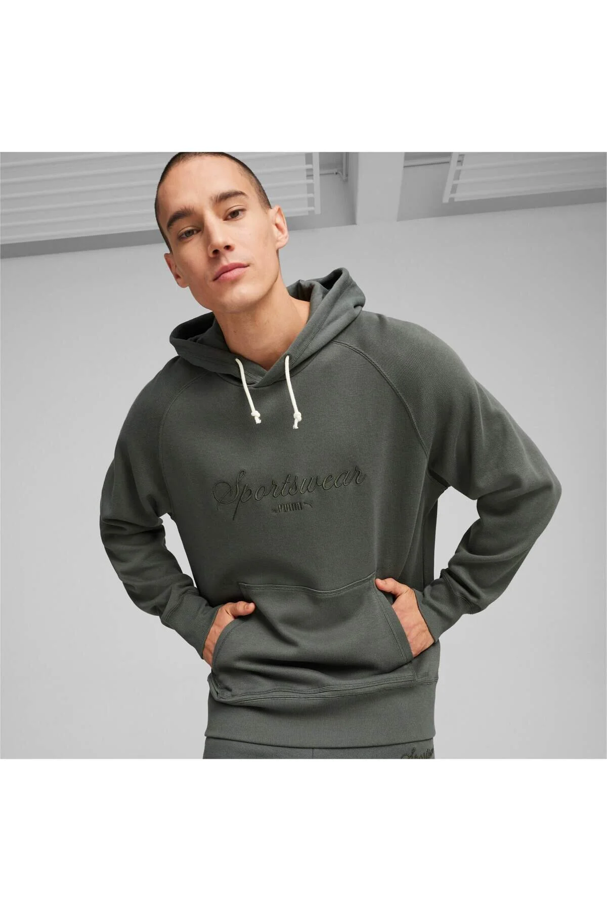 سویشرت ورزشی سبز مردانه Classics+ پیراهن کاپوت پوما اورجینال Puma