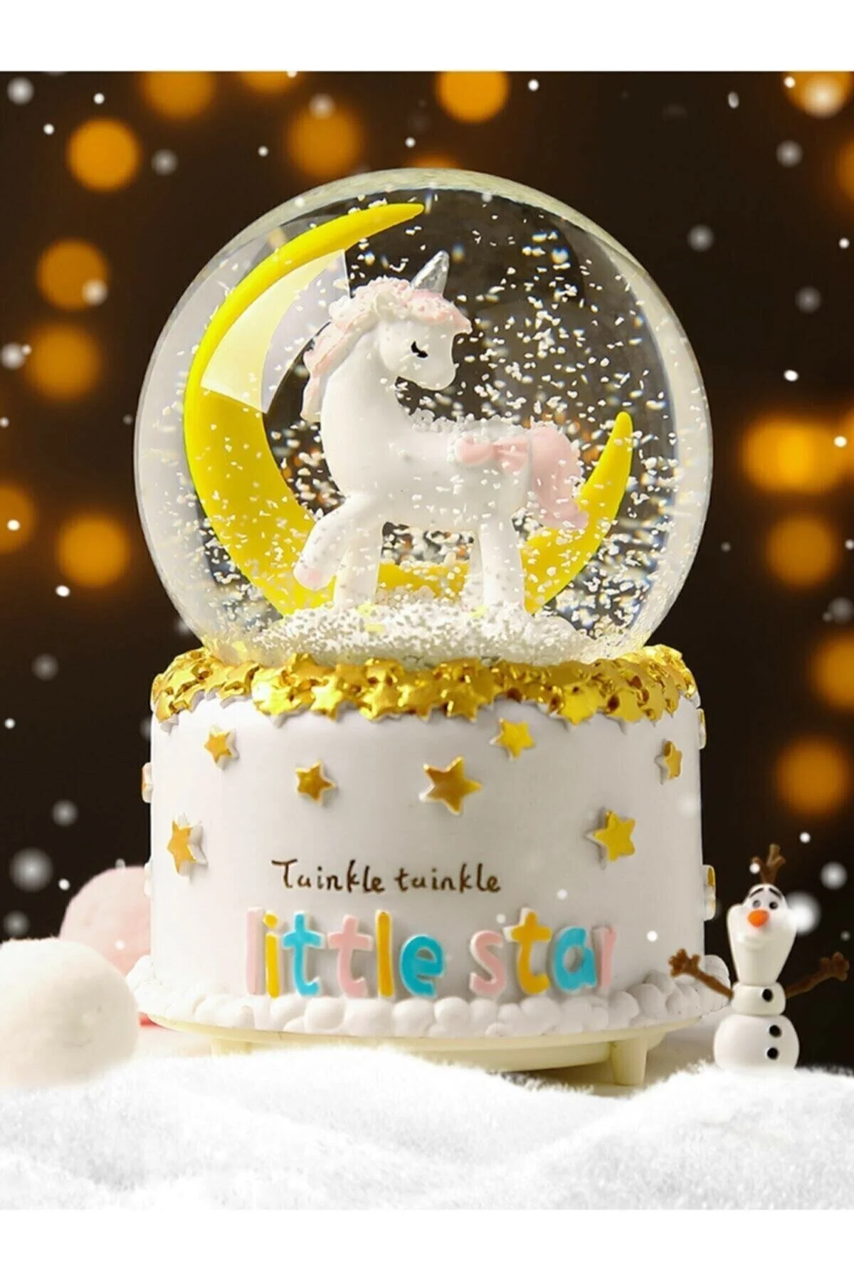 گوی برفی جعبه موزیک SNOW SPRAYING UNICORN THEMED GLOBE با نور 16 سانتی متر از ترکیه hediyeofisi