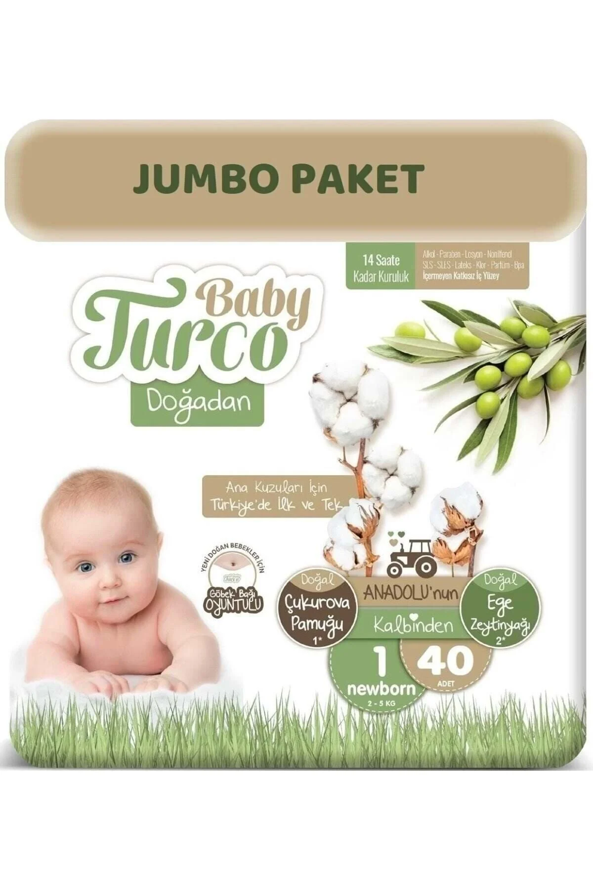 پوشک بچه سایز: 1 2 5 کیلوگرم نوزاد 40 تکه با کراوات ناف جامبو پی کی اورجینال Baby Turco