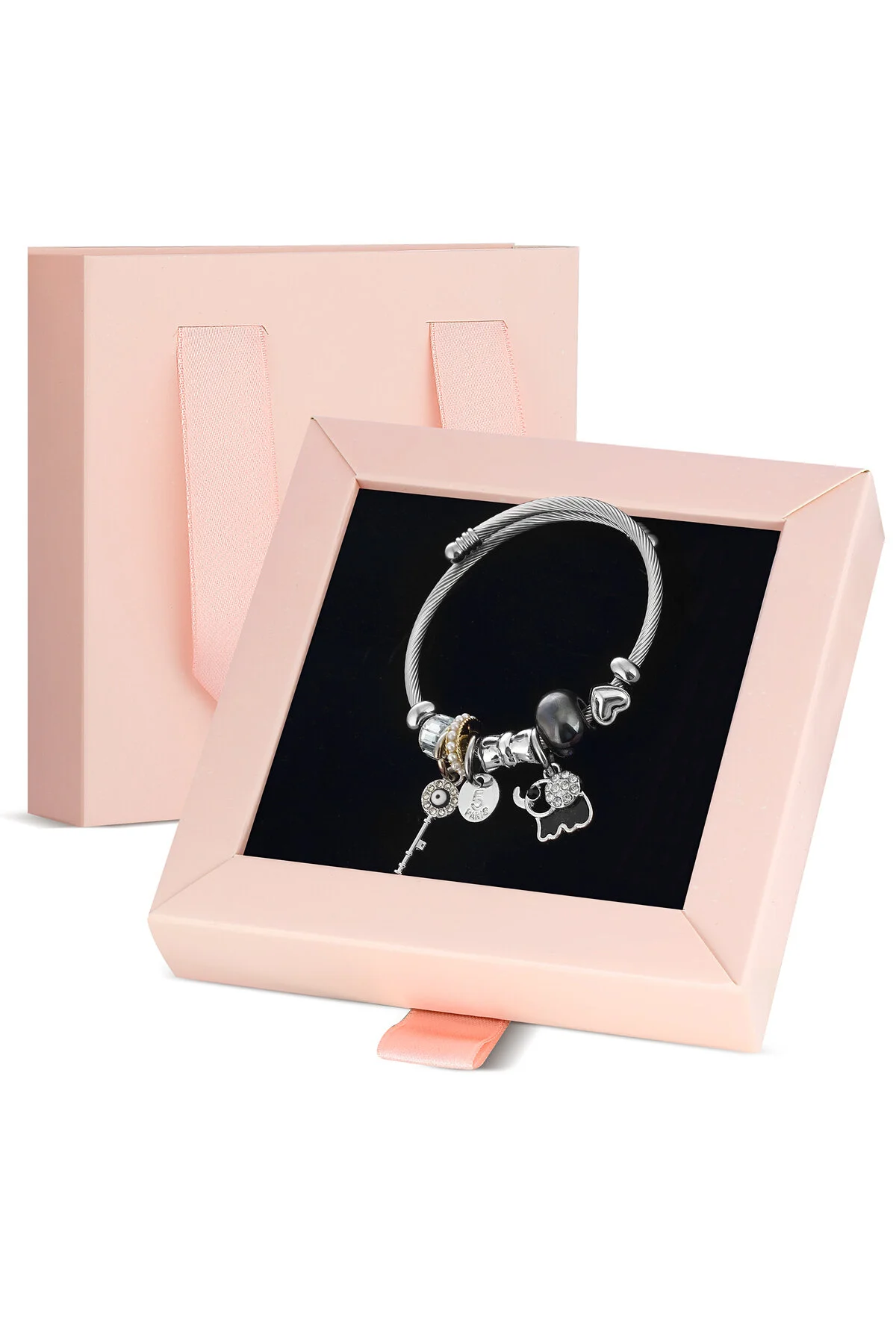 دستبند فولادی زنانه FILLI CHARM BRACELET GIFT مجموعه در جعبه صورتی مخصوص Forentina