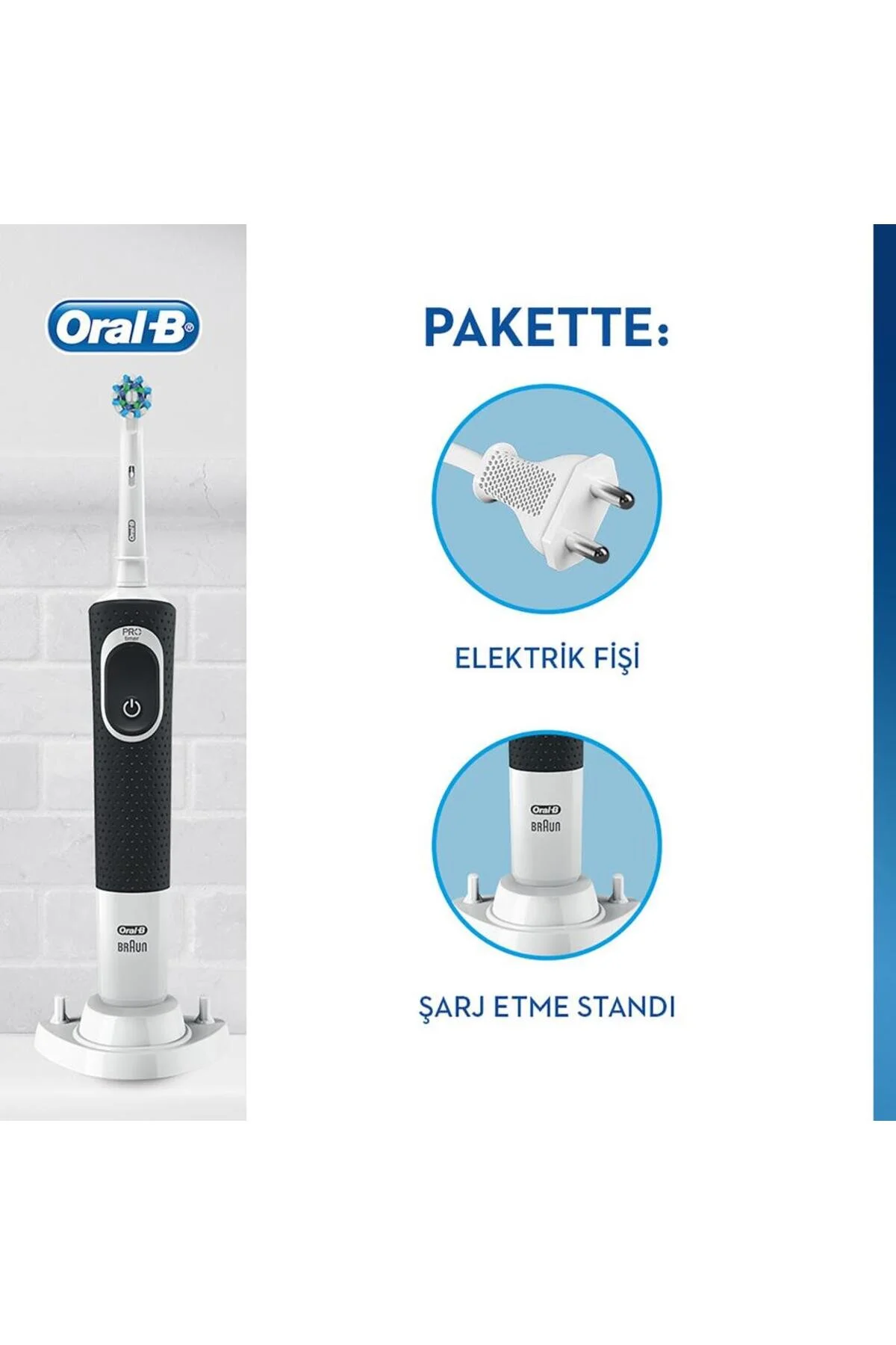 مسواک شارژی صورتی برقی D100 Action مشکی Pink 3D سفید Techend  Oral-B