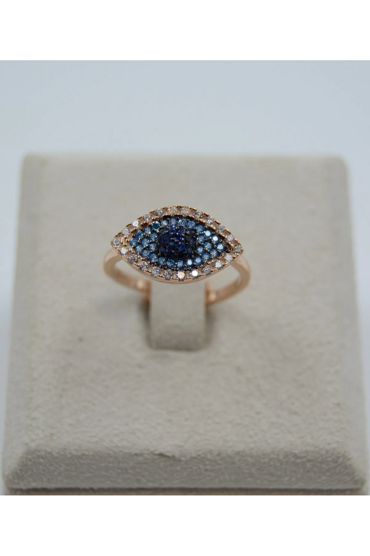 انگشتر نقره ای زنانه چشم الگوی زیرکون آبی 925 حلقه زن استرلینگ سواروسکی اورجینال Swarovski