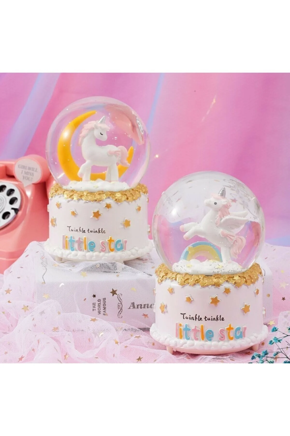 گوی برفی جعبه موزیک SNOW SPRAYING UNICORN THEMED GLOBE با نور 16 سانتی متر از ترکیه hediyeofisi