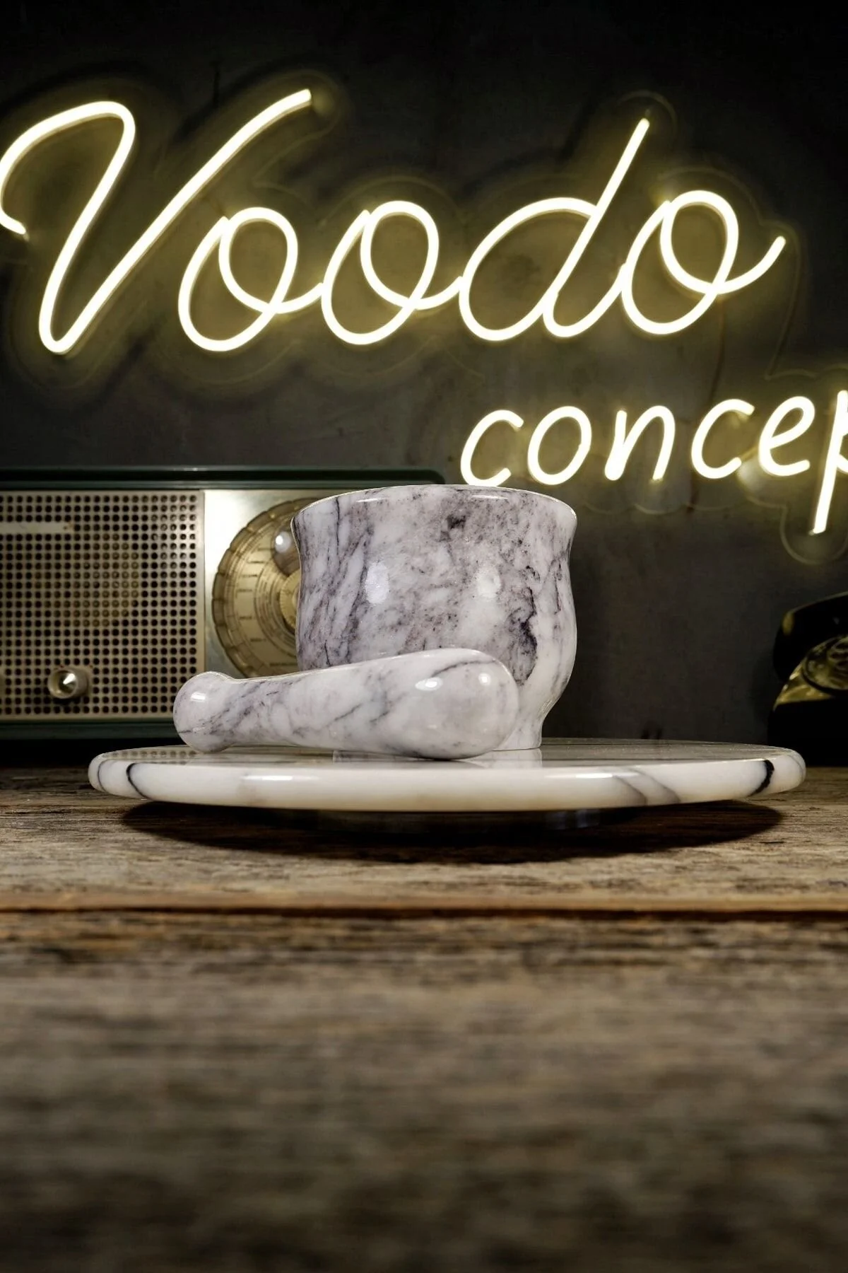 هاون ملات سنگ مرمر فوق العاده بنفش و مجموعه آکماک Voodo Concept