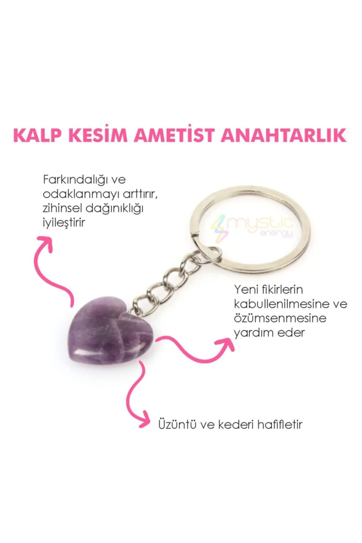 جلیقه کلید جاکلیدی برش قلب سنگ آمتیست طبیعی | هدیه Mystic Energy