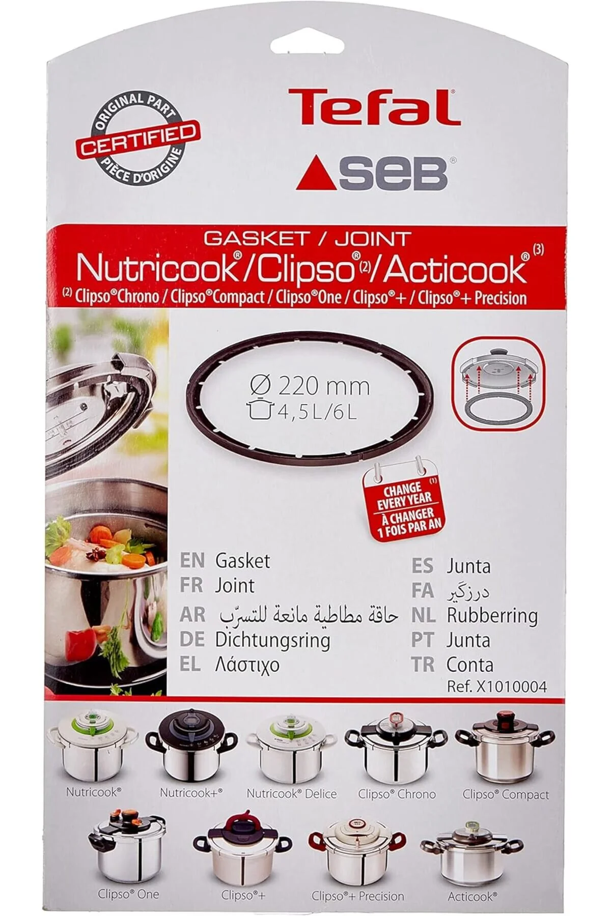 لوازم و قطعات یدکی قابلمه لاستیک اجاق گاز NUTRICOOK CLIPSO+ CLIPSO ACTICOOK X1010004 4,5 6 لیتر TEFAL