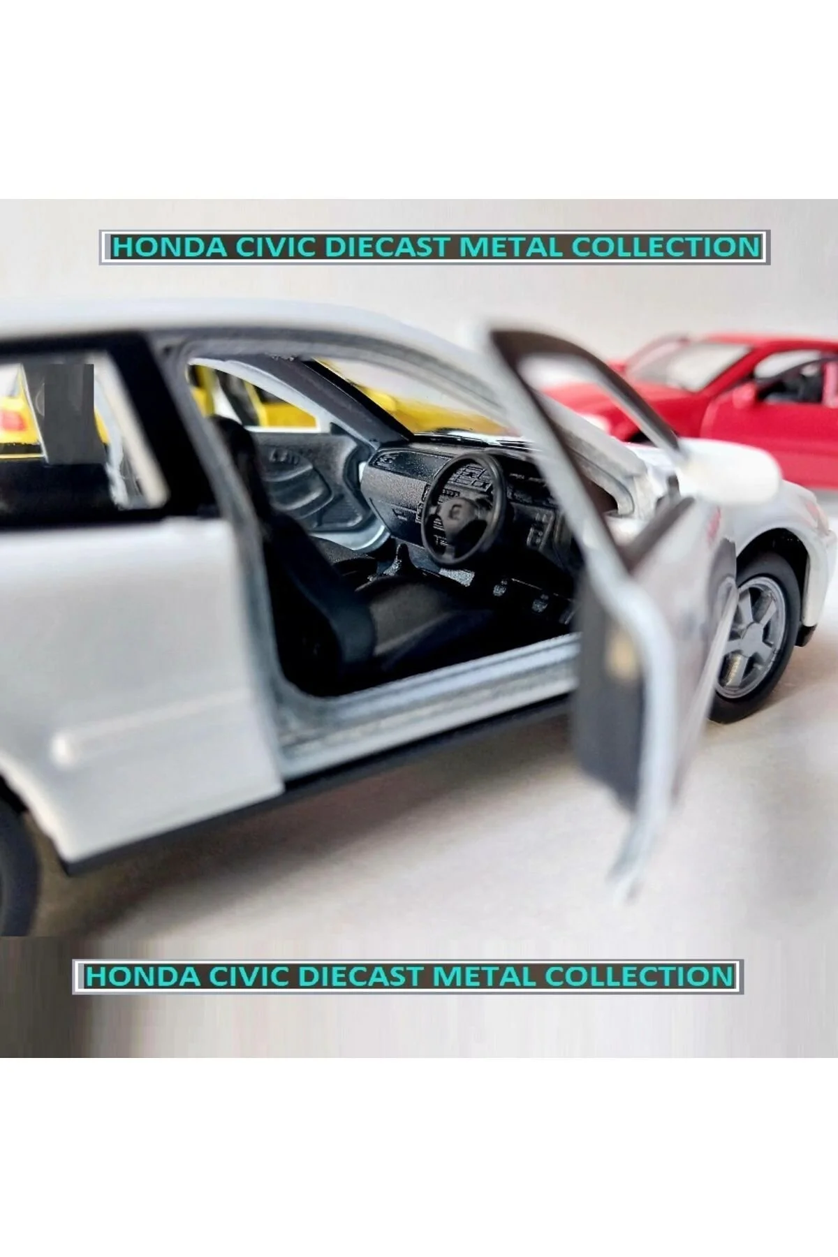 مدل خودرو HONDA CIVIC LEGENDARY CASE DIECAST METAL COLLECTION ORIGINAL PULLBACK CAR DOOR WHITE OPENABLE از ترکیه OYUNCAKSAHİLİ