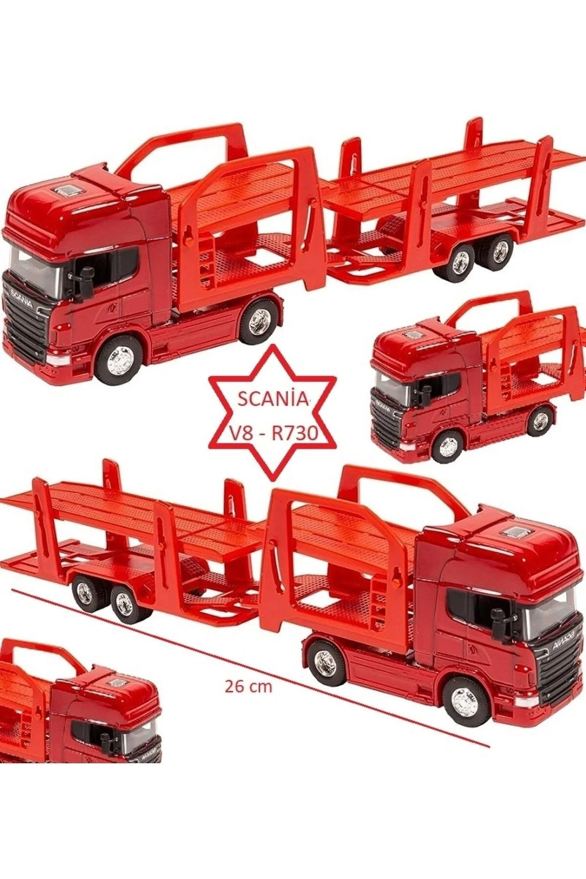 مدل خودرو SCANIA METAL TIR V8 R730 TWO CAR CARRING 2 IRON 1.64 بخش جلوی DIECAST OYUNCAKSAHİLİ
