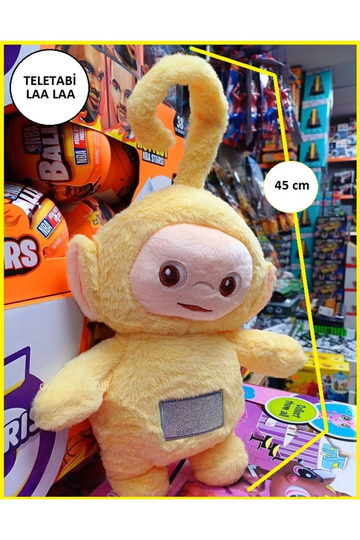 اسباب بازی های پشمی TELETABI LAA مخمل دار TELETUBBIES LA ANTENNA دارای آنتن سیم زرد 44.5 سانتی متری OYUNCAKSAHİLİ