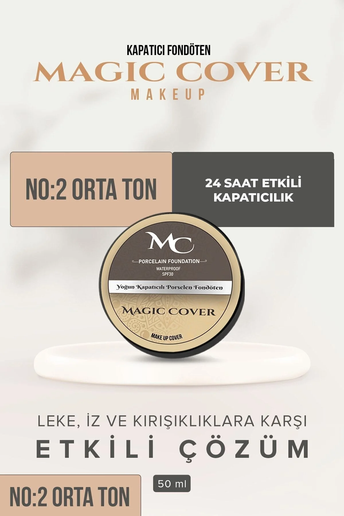 کرم پودر فونداسیون جلد جادویی تن متوسط ​​| شماره 2 Magic Cover Makeup