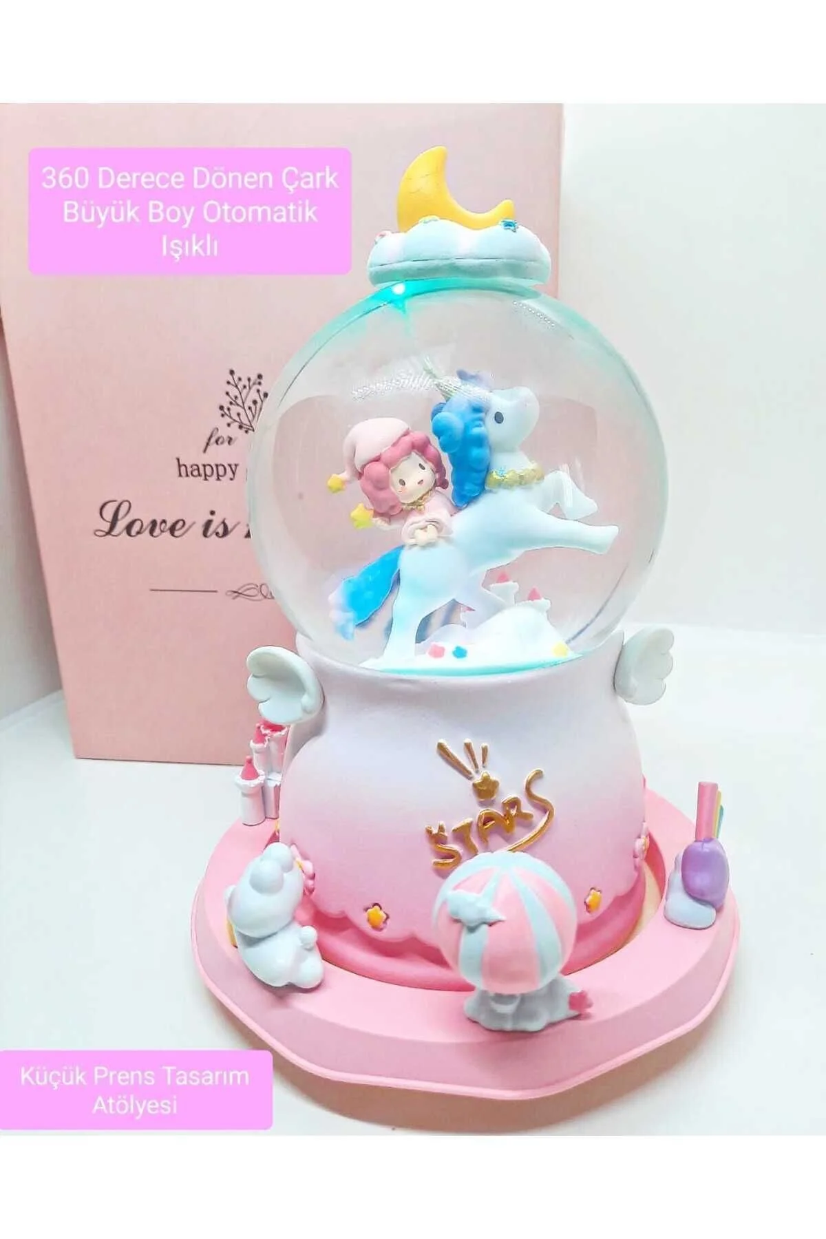 گوی برفی SNOW GLOBE MUSIC BOX چرخ اتوماتیک چرخشی 360 درجه سوغات روز ویژه تکشاخ از ترکیه Genel Markalar