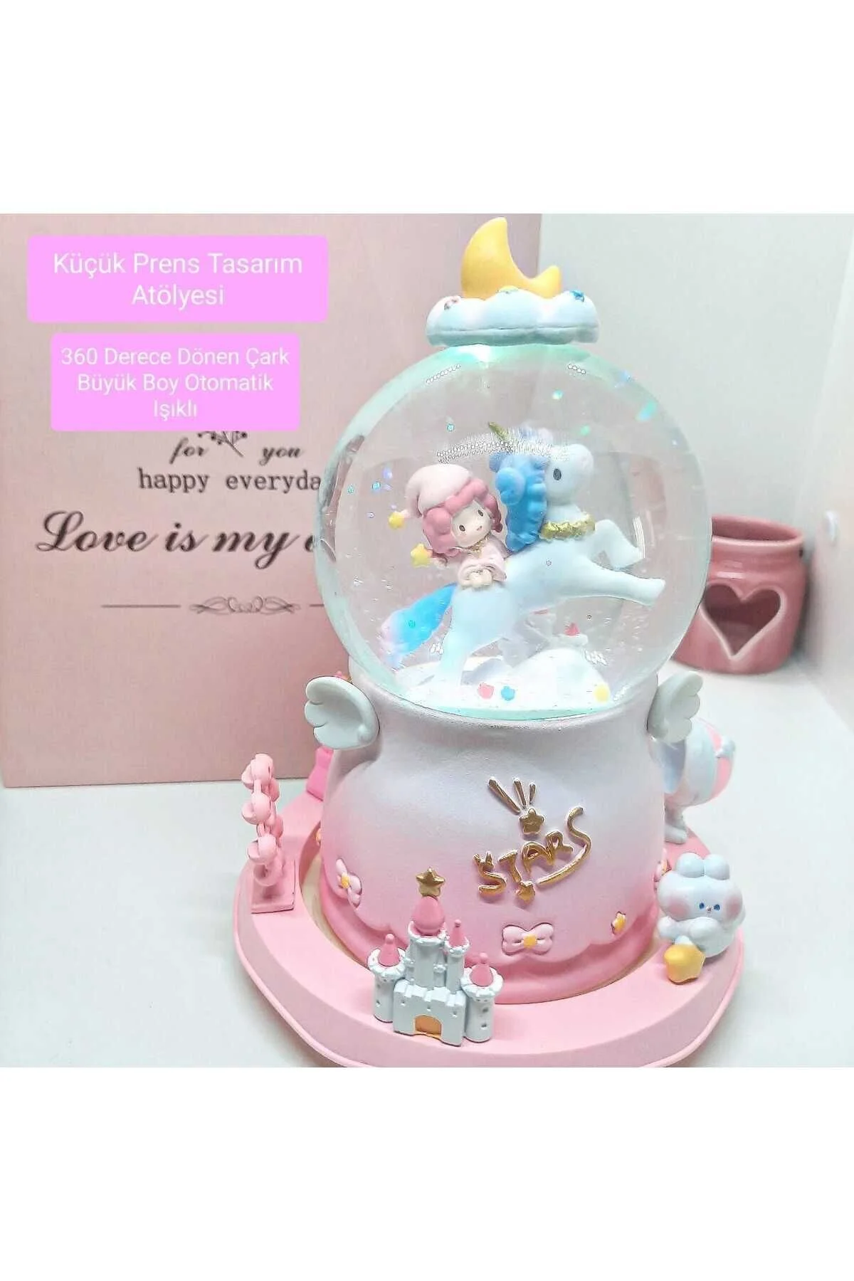 گوی برفی SNOW GLOBE MUSIC BOX چرخ اتوماتیک چرخشی 360 درجه سوغات روز ویژه تکشاخ از ترکیه Genel Markalar