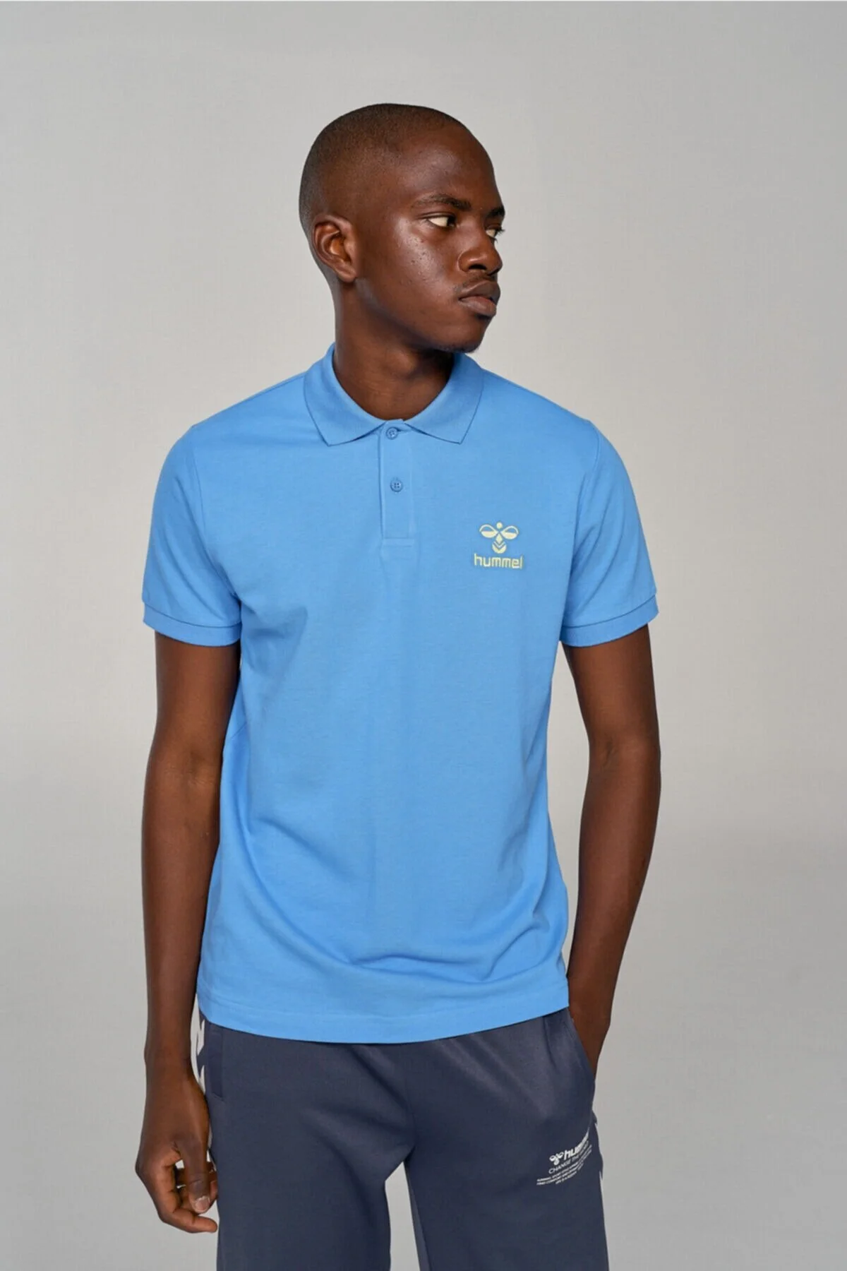 تی شرت یقه پولو آبی مردانه آستین کوتاه لئون چاشنی T Shirt هومل hummel