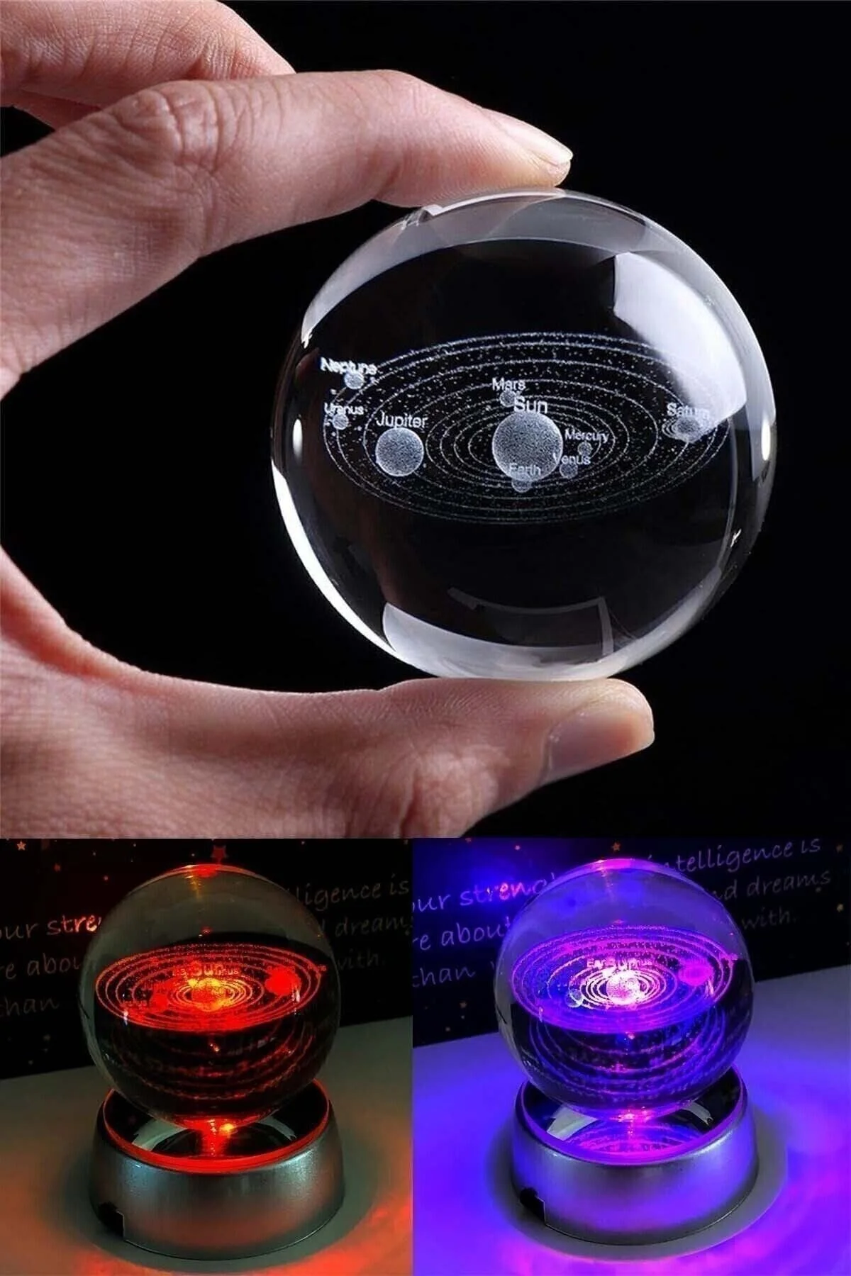 گوی برفی دکوراتیو گلوب شیشه ای در حال تغییر رنگ LED سیارات منظومه شمسی از ترکیه TeknoClass