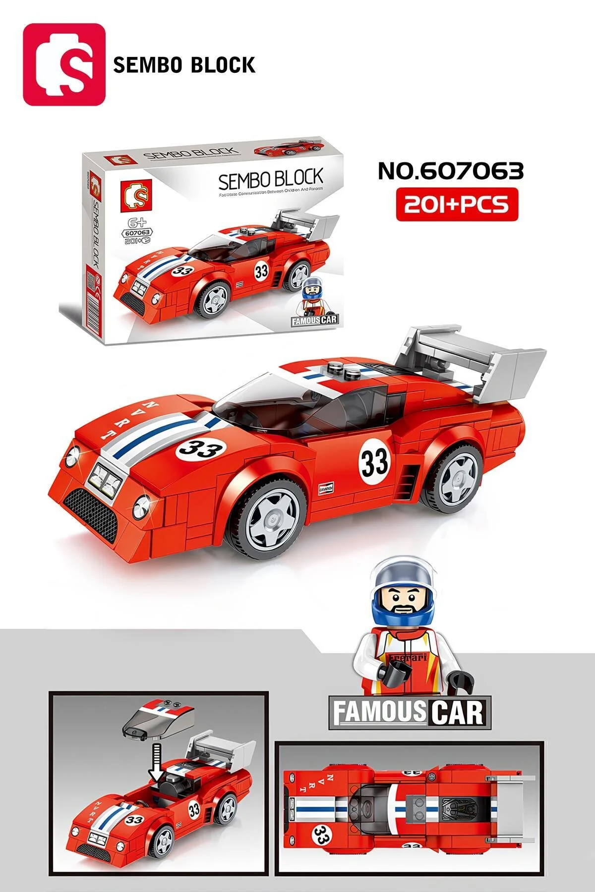 لگو و اسباب بازی های ساخت محور بلوک ساختمانی FERRARI BB512 LE MANS RACE CAR 209 PIECES سازگار با 607063 از ترکیه Sembo Block