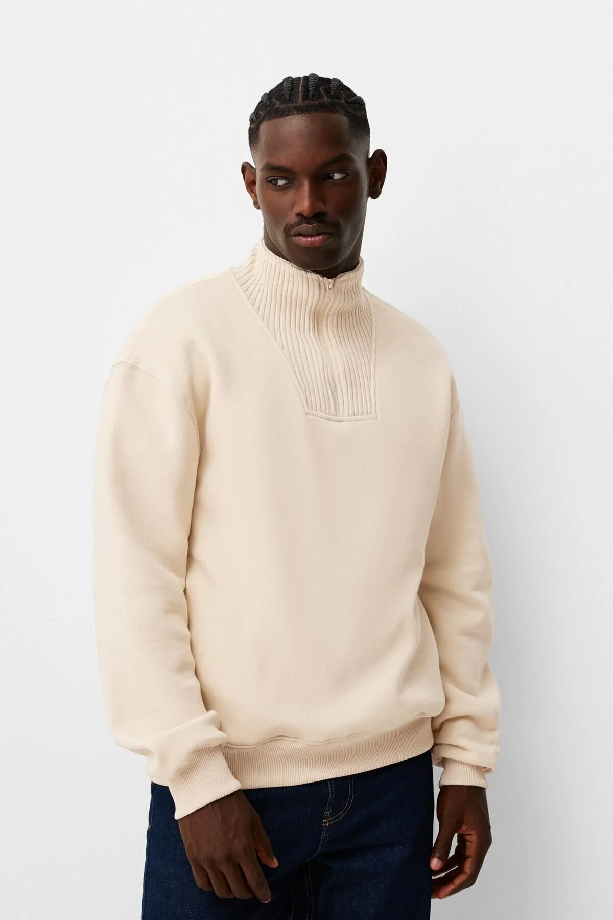سویشرت نود مردانه پیراهن Zipper Wick برشکا اورجینال Bershka
