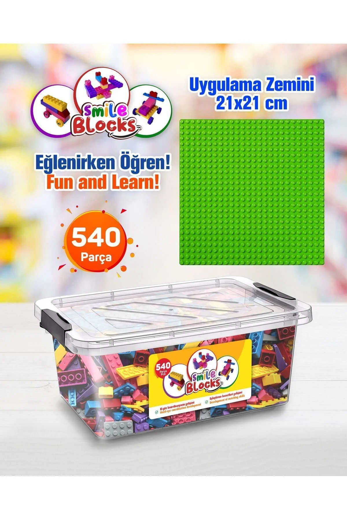 لگو و اسباب بازی های ساخت محور SMILE BLOCKS 540 عددی جعبه پلاستیکی میکرو بلوک با پایه سبز رنگ از ترکیه p parti oyunevi