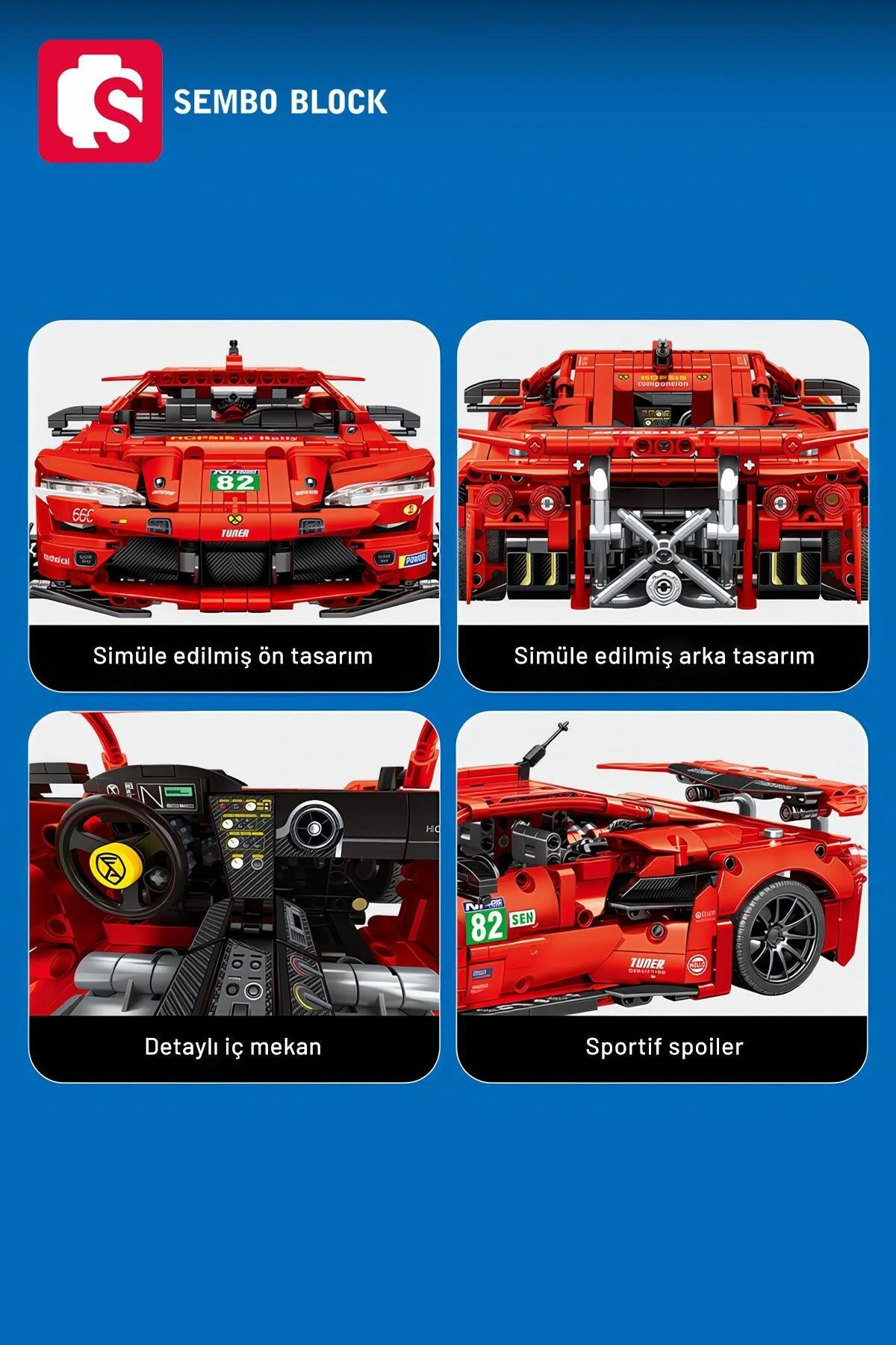 لگو و اسباب بازی های ساخت محور BLAZING CHARGER CAR 1:14 1374 تکه بلوک ساختمانی سازگار با 701955 از ترکیه Sembo Block
