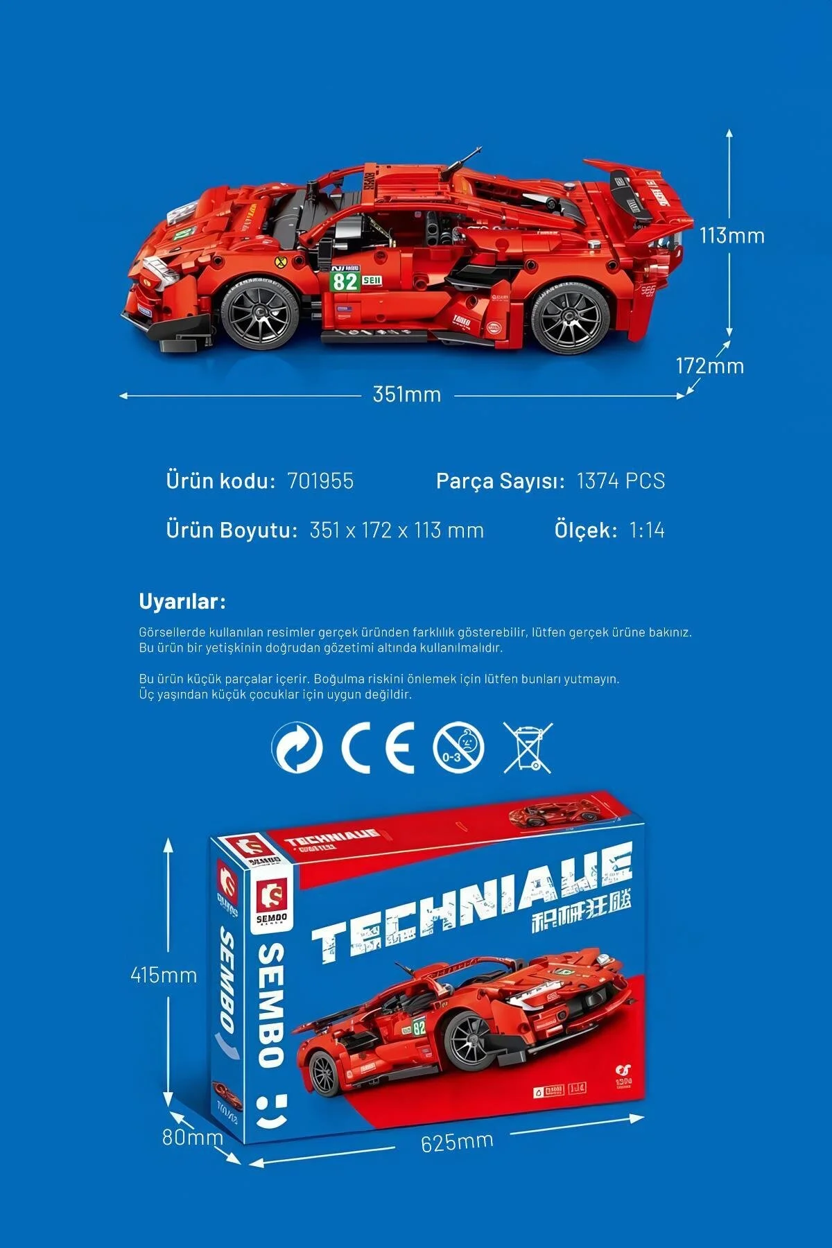 لگو و اسباب بازی های ساخت محور BLAZING CHARGER CAR 1:14 1374 تکه بلوک ساختمانی سازگار با 701955 از ترکیه Sembo Block