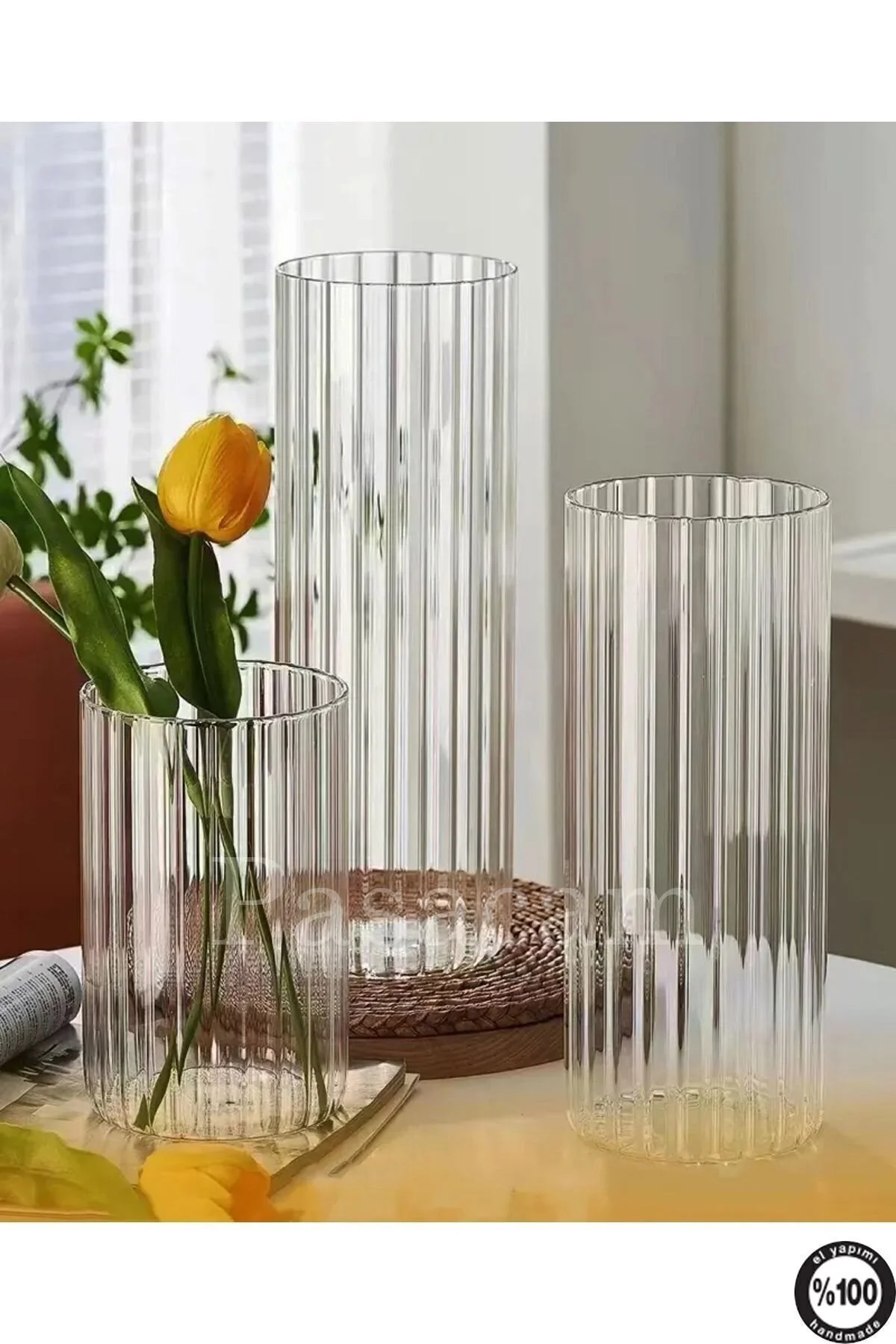 پارچ و تنگ شمعدان شیشه ای با الگوی نوری گلدان 4 مجموعه Paşabahçe
