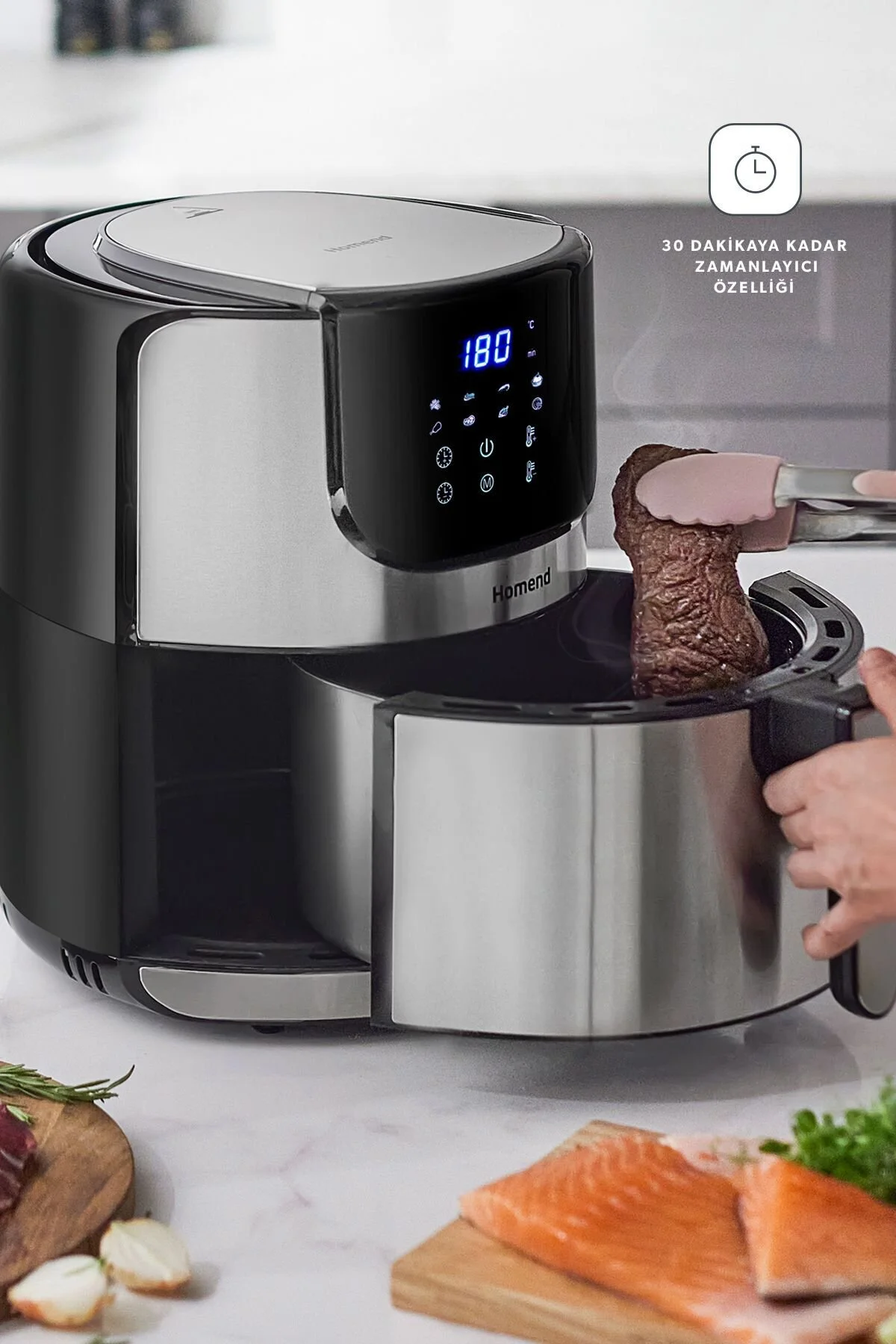 سرخ کن سیاه Airfryday 2502H 8 برنامه مختلف صفحه لمسی 5 لیتری Inox  HOMEND
