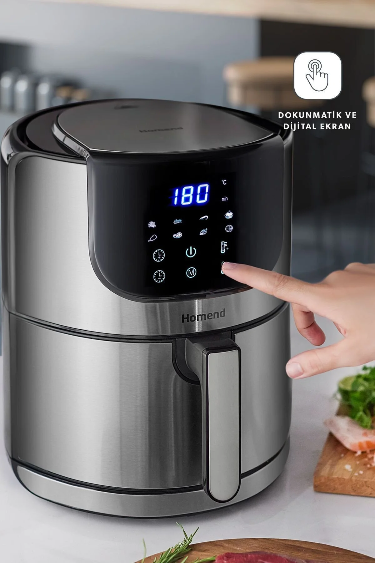 سرخ کن سیاه Airfryday 2502H 8 برنامه مختلف صفحه لمسی 5 لیتری Inox  HOMEND